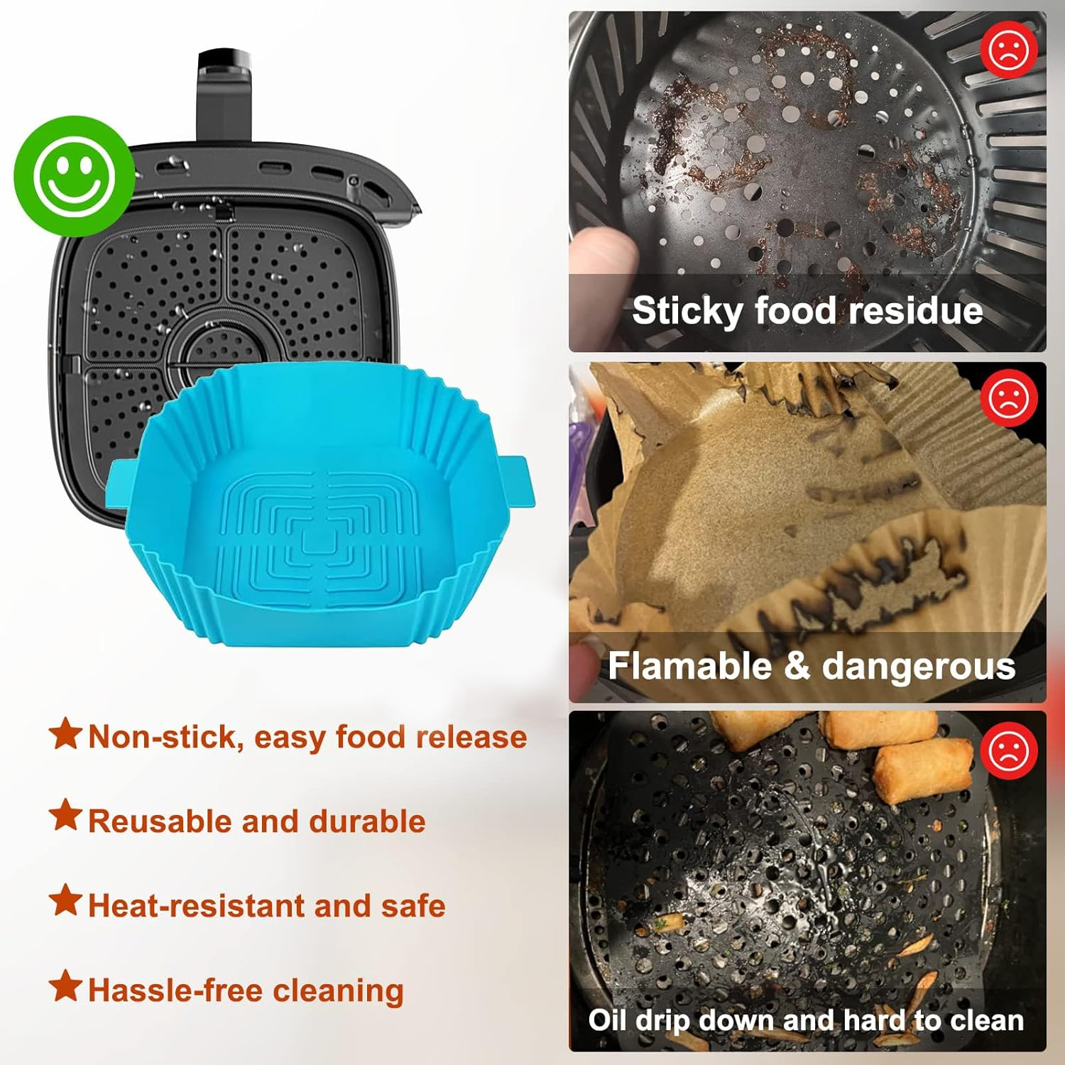 Air Fryer Silicone Liner Baking Pan Square 2 Pack, Air Fryer Liner, Reusable Air Fryer Liner Silicone Pan Oven Liner Baking Tray, Air Fryer Basket Silicone Pad Bowl Air Fryer Accessories Kitchen image number 5