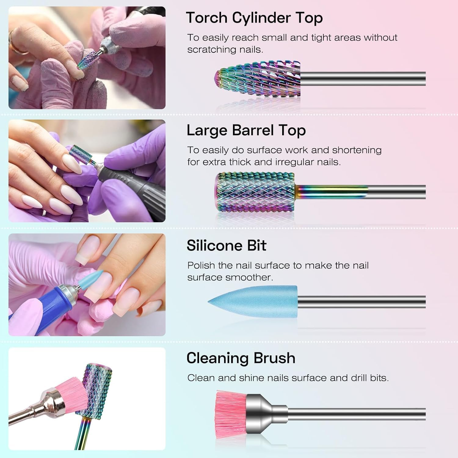 Depvko 10Pcs Carbide Nail Drill Bits Set: Professional Cuticle Bit for Efile Nail Drill with 75Pcs Small Sanding Bands (#80#120#180) & Mandrel Bit Acrylic Gel Nail Remover Tool Manicure Pedicure Kit image number 2