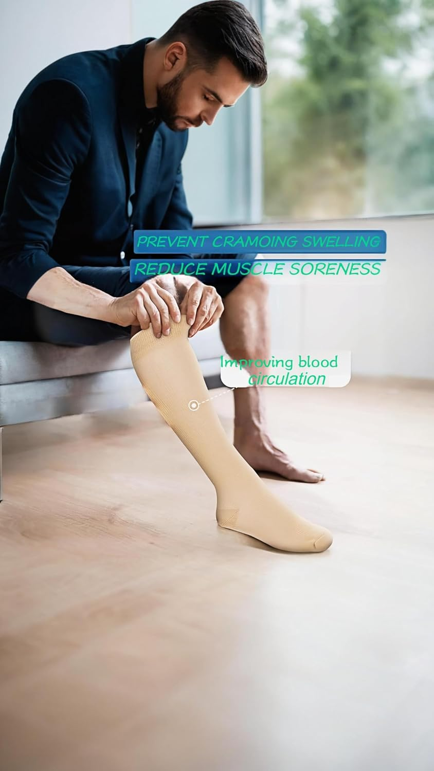 Honwor 4 Pairs 20-30 Mmhg Compression Socks for Athletes, Pregnant Women, Travelers - Boost Circulation, Reduce Swelling, Enhance Performance (Skin) image number 4