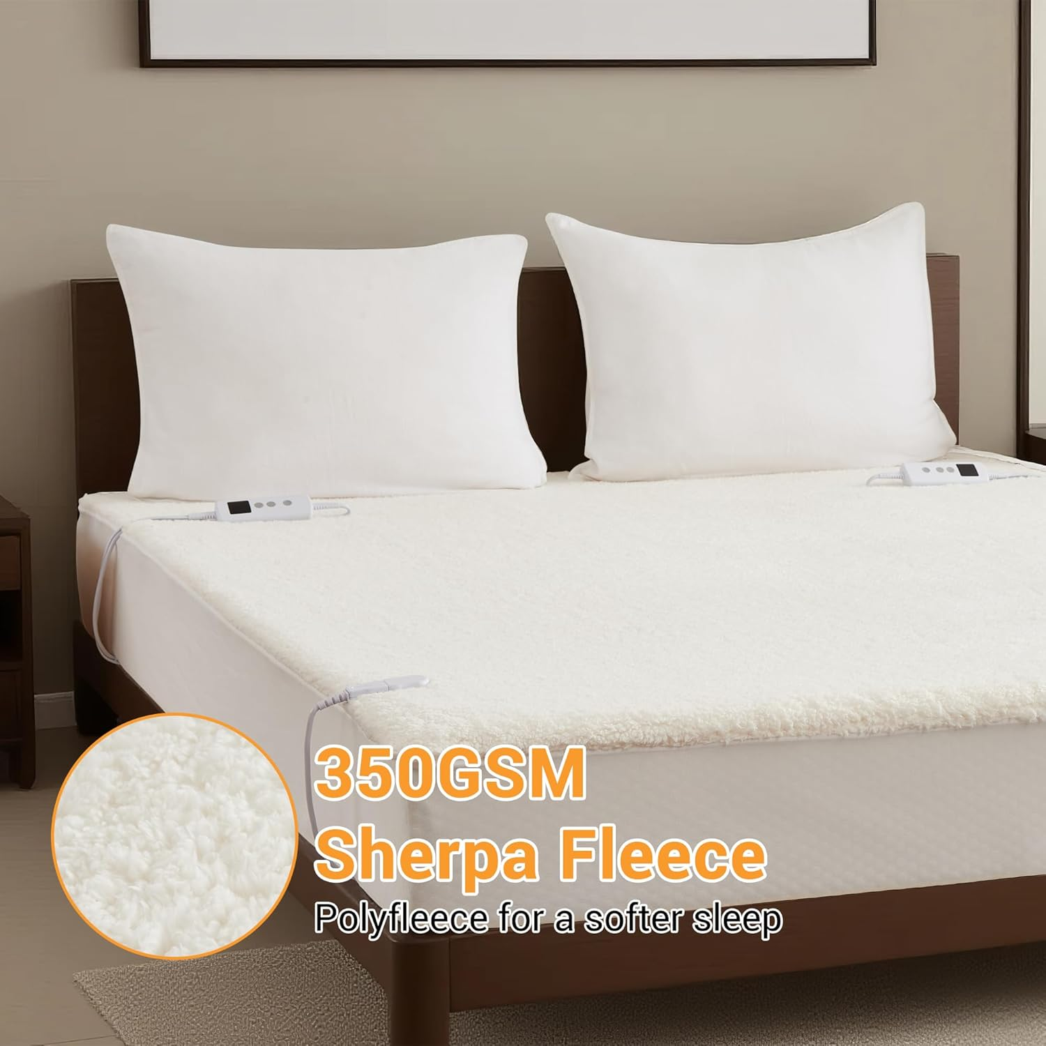 Dual Control Electric Blanket Queen, Faux Sherpa Fleece 350GSM Heated under Blanket with 10 Heating Levels & 9 Time Settings, Fully Fitted Electric Mattress Pad, Overheat Protection, Machine Washable image number 1