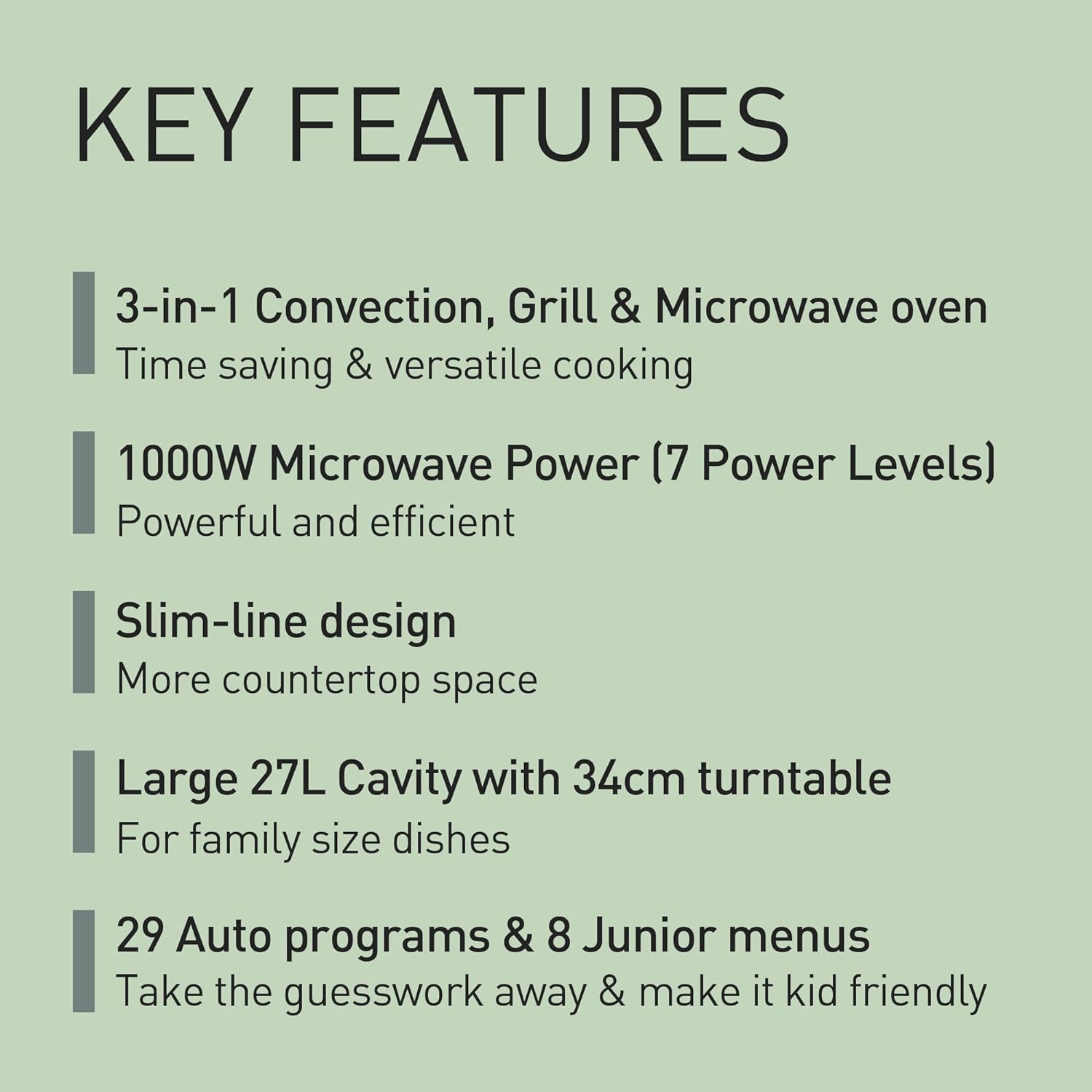 Panasonic Space Saving 3-In-1 Convection 27L Microwave Oven 1000W with Turbo Defrost and 29 Auto Menu Programs (NN-CT56MBQPQ) image number 2