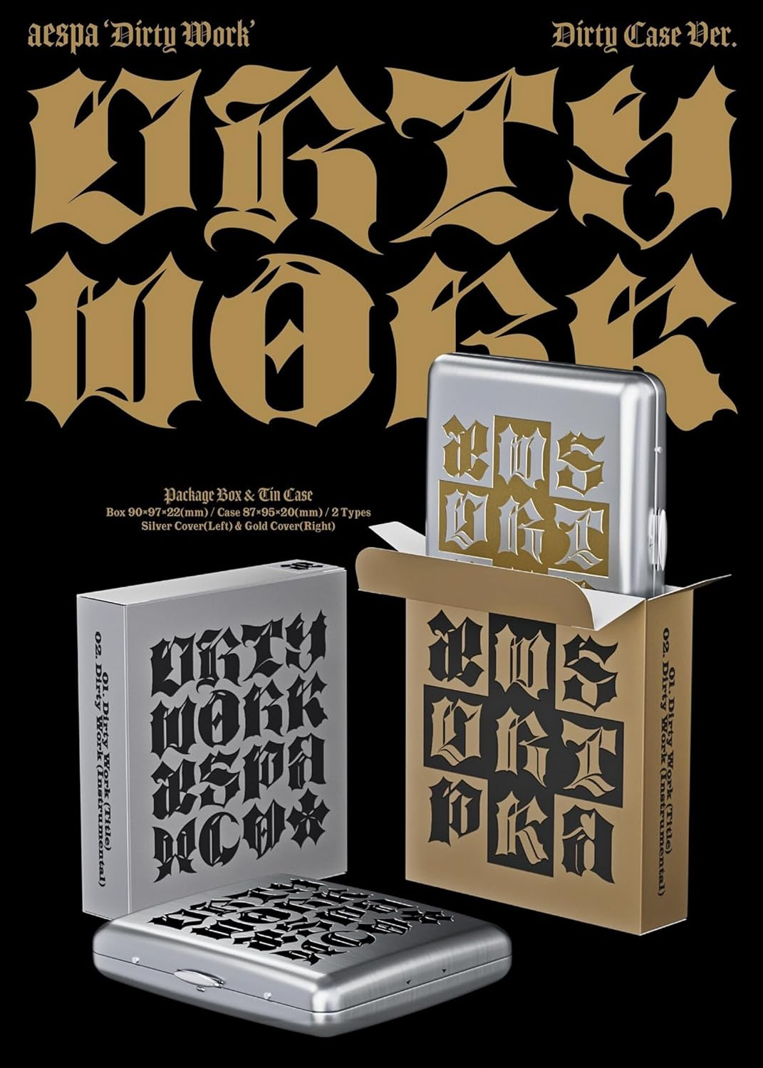 Aespa Dirty Work 1St Single Album Dirty Case Random Version Tincase+Package Box+Mini Cd+Booklet+Folding Card+Sticker+Cubicsticker+Photocard+Tracking Kpop Sealed image number 2