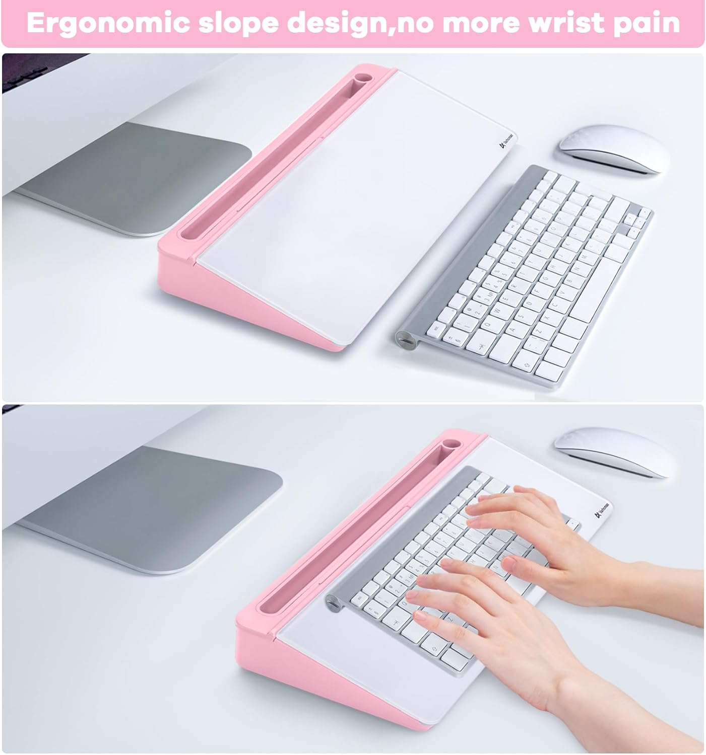 Varhomax Glass Desk Whiteboard with Storage, Desktop Organizer To-Do List Memo Notepad Dry Erase White Board for Home Office and School Supplies (Pink) - B-White image number 6