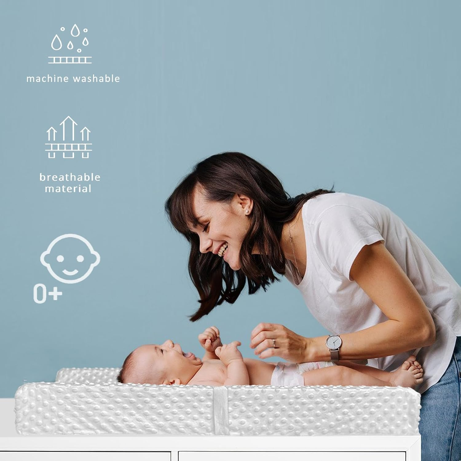 Baby Diaper Changing Pad with Washable Cover, Waterproof & Non-Slip Baby Change Mat for Infant Newborn, Cozy & Breathable Baby Change Table (Changing Pad + Cover (Grey Dots)) image number 5