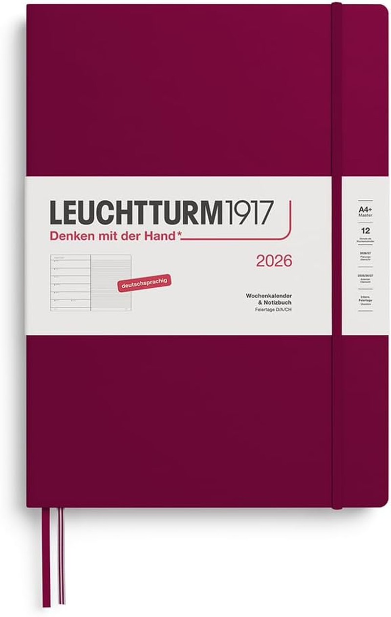 LEUCHTTURM1917 372460 Weekly Calendar & Notebook Master (A4+) 2026, 12 Months, Port Red, German
