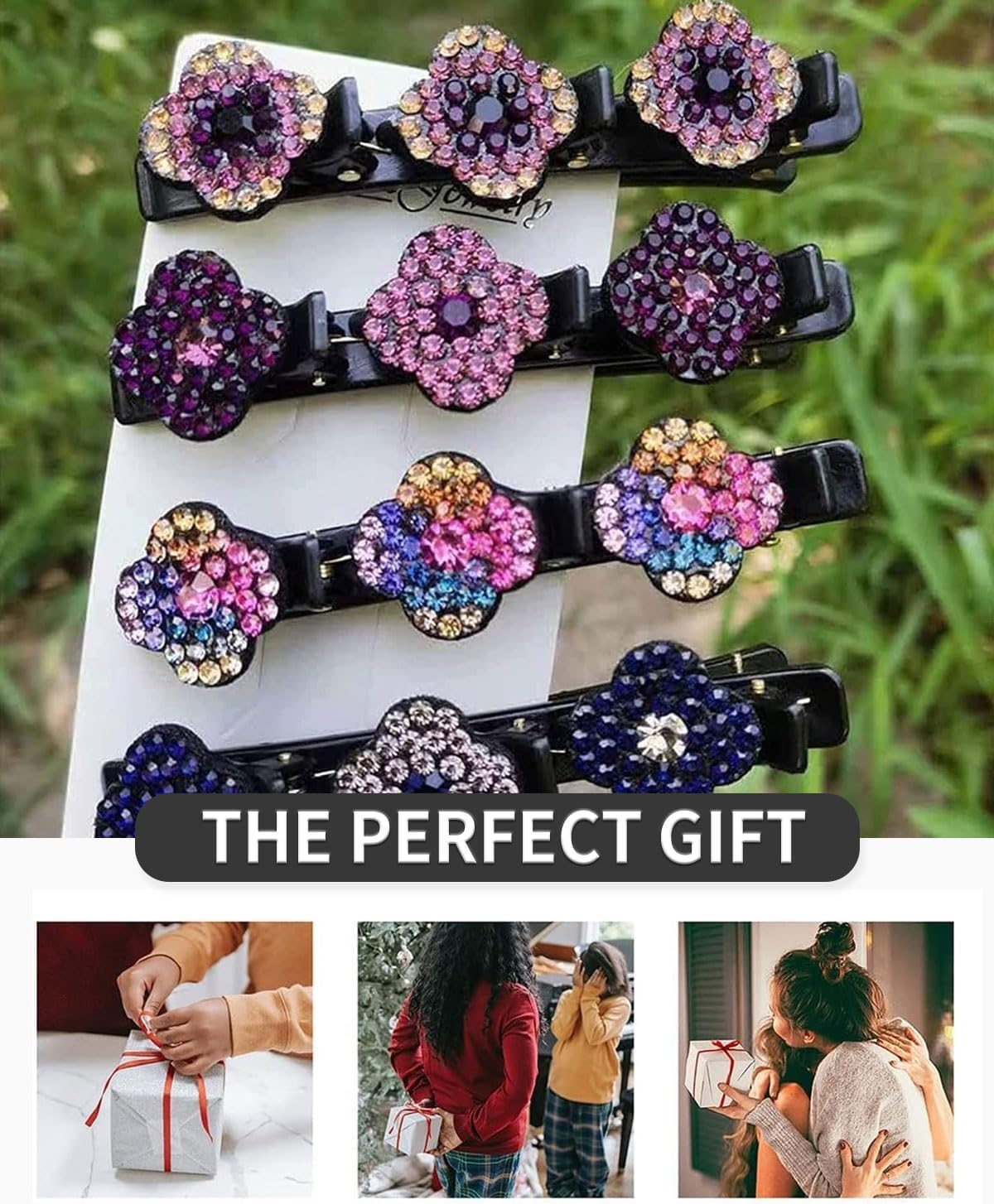 AORHOFJ Pack of 4 Four Leaf Clover Hair Clips, Delicate Four Leaf Clover Hair Clips, Colourful, Sparkling Crystal Hair Clip, Flower, Hair Clips Women, Flower Hair Clip, Flower Hair Clip