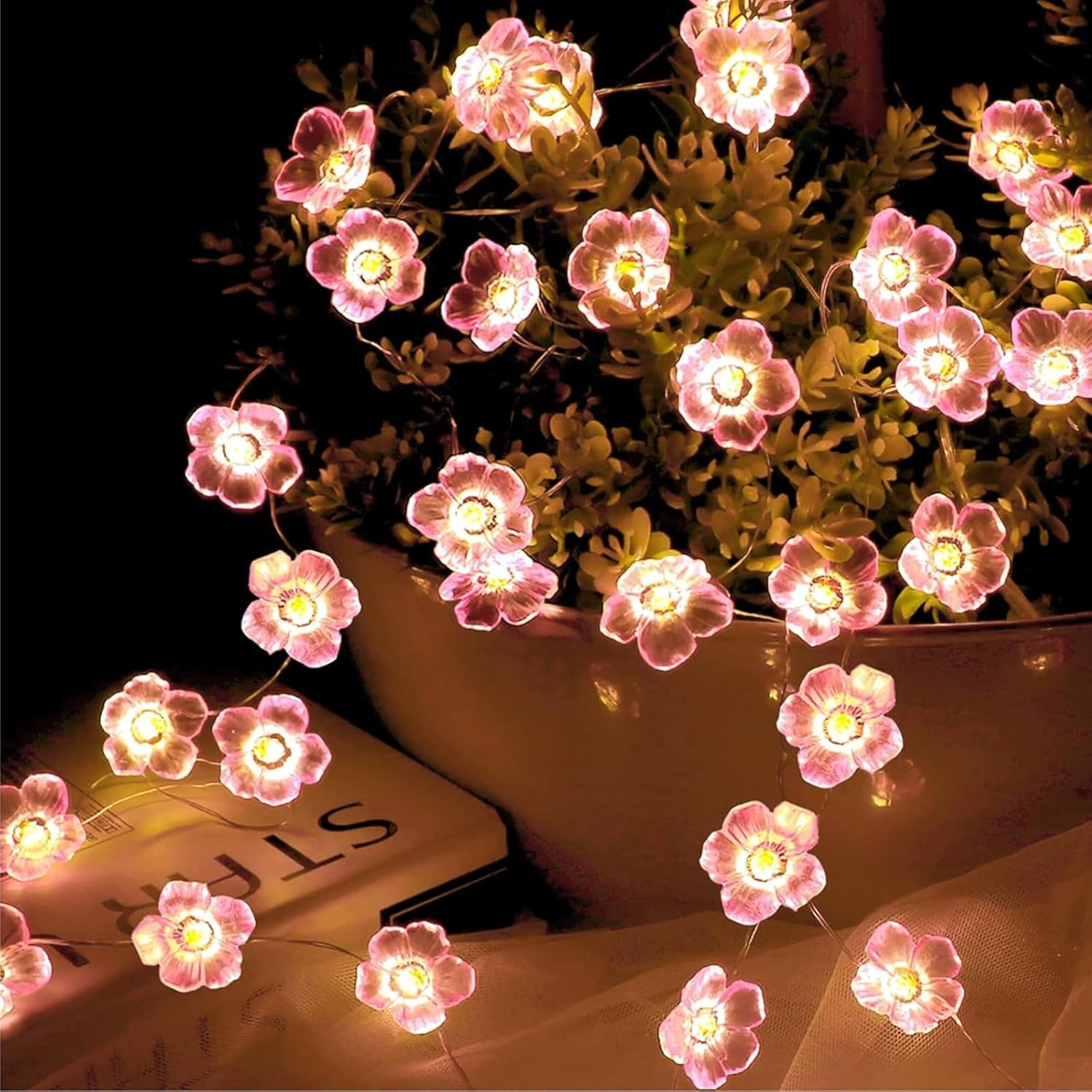 Goldrock LED Fairy Lights Cherry Blossom Decoration, 2 M 20 LED Cherry Blossom Lights, Fairy Lights Flowers Indoor Battery Pink, Kawaii Japanese Decoration, Cherry Blossom Fairy Lights for Spring image number 4