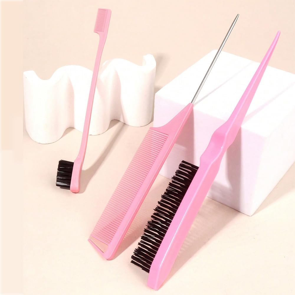 Laroal Three-Row Hair Comb, Hairdressing Comb with Pointed Stem, Double Head Comb, Styling Eyebrow Brush, Makeup Hairset Brush, 3 Pieces Multifunctional Comb image number 5