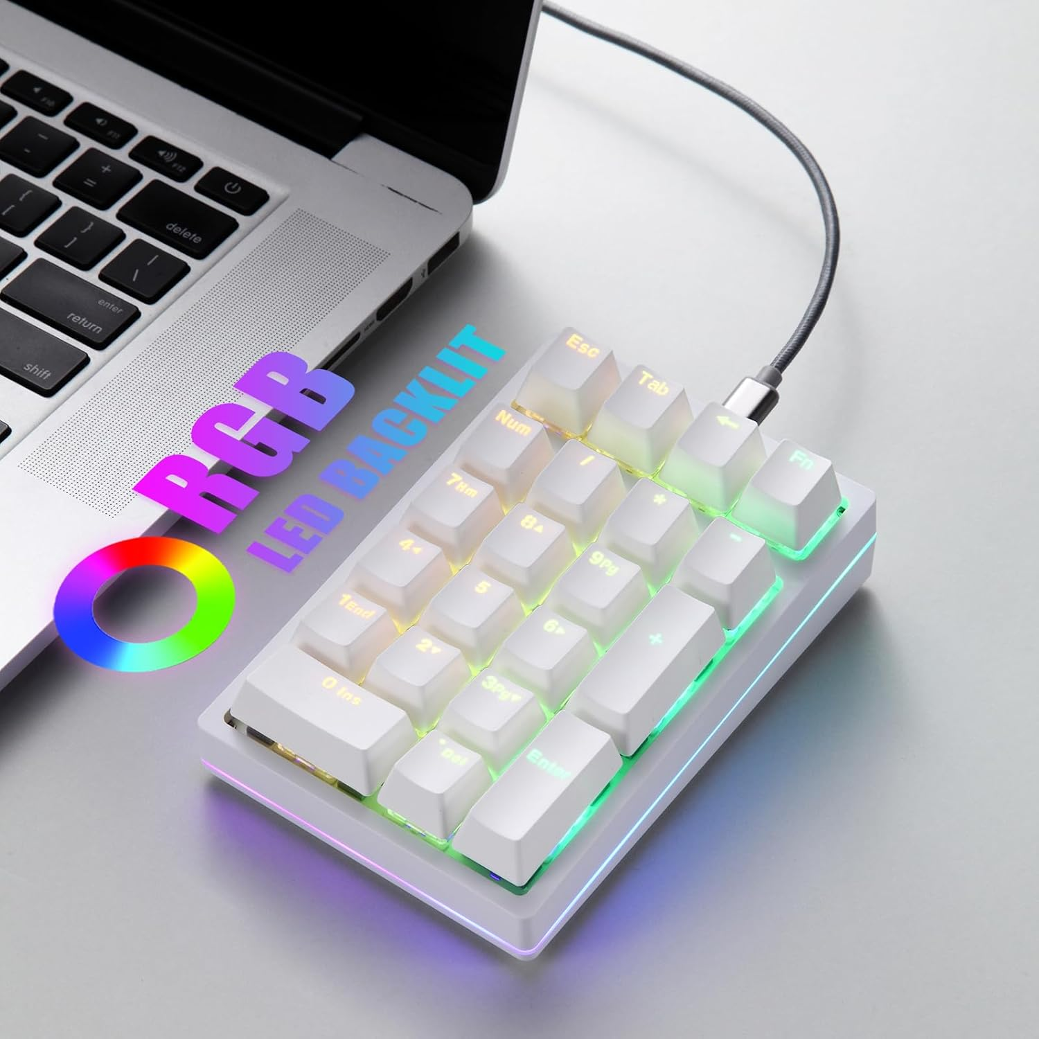MOTOSPEED K24PRO Mechanical Numeric Keypad USB Wired 21Keys Mini Numpad Portable Keypad RGB Backlight Gaming Keypad Extended Layout for Cashier,Computersfor Pc,Mac,Windows image number 4