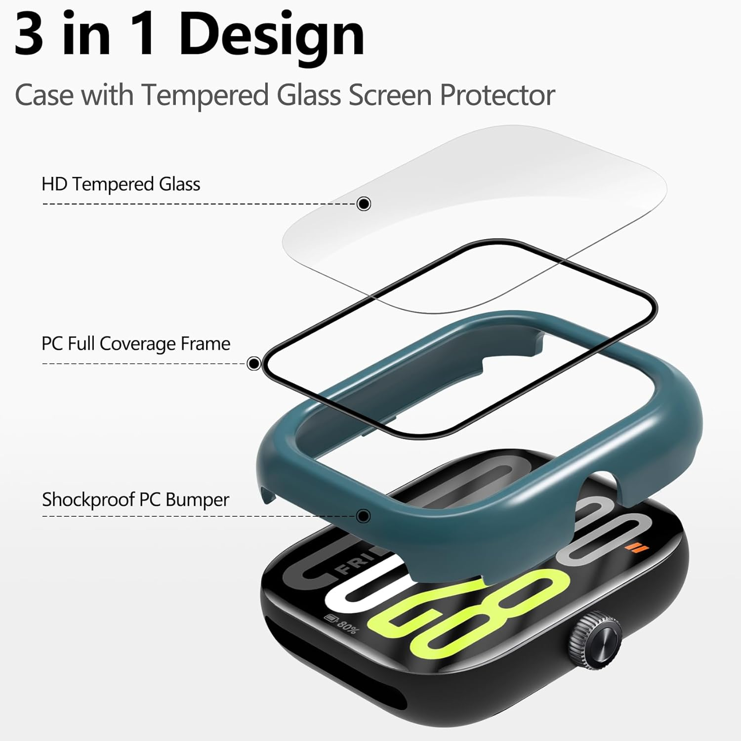 Jvchengxi 6 Colours Protective Case for Xiaomi Redmi Watch 5 Lite, Hard PC Protective Case with Screen Protector All-Round Scratch-Resistant Tempered Glass Screen Protector Case Compatible with Redmi image number 5