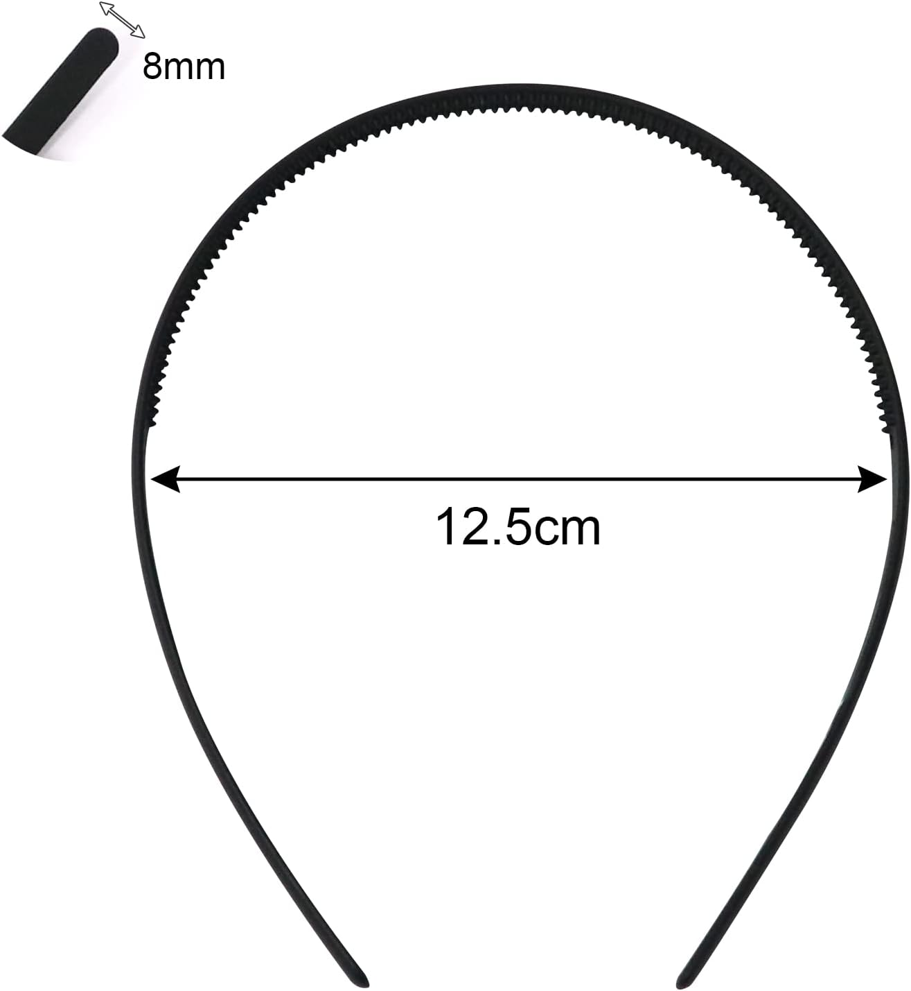 Hanyousheng 6 Pack Plastic Headband, 8Mm Teeth Comb Headband, Black Non-Slip Hair Hoop, Unisex Sport Fashion Hair Band Accessories for Women and Men