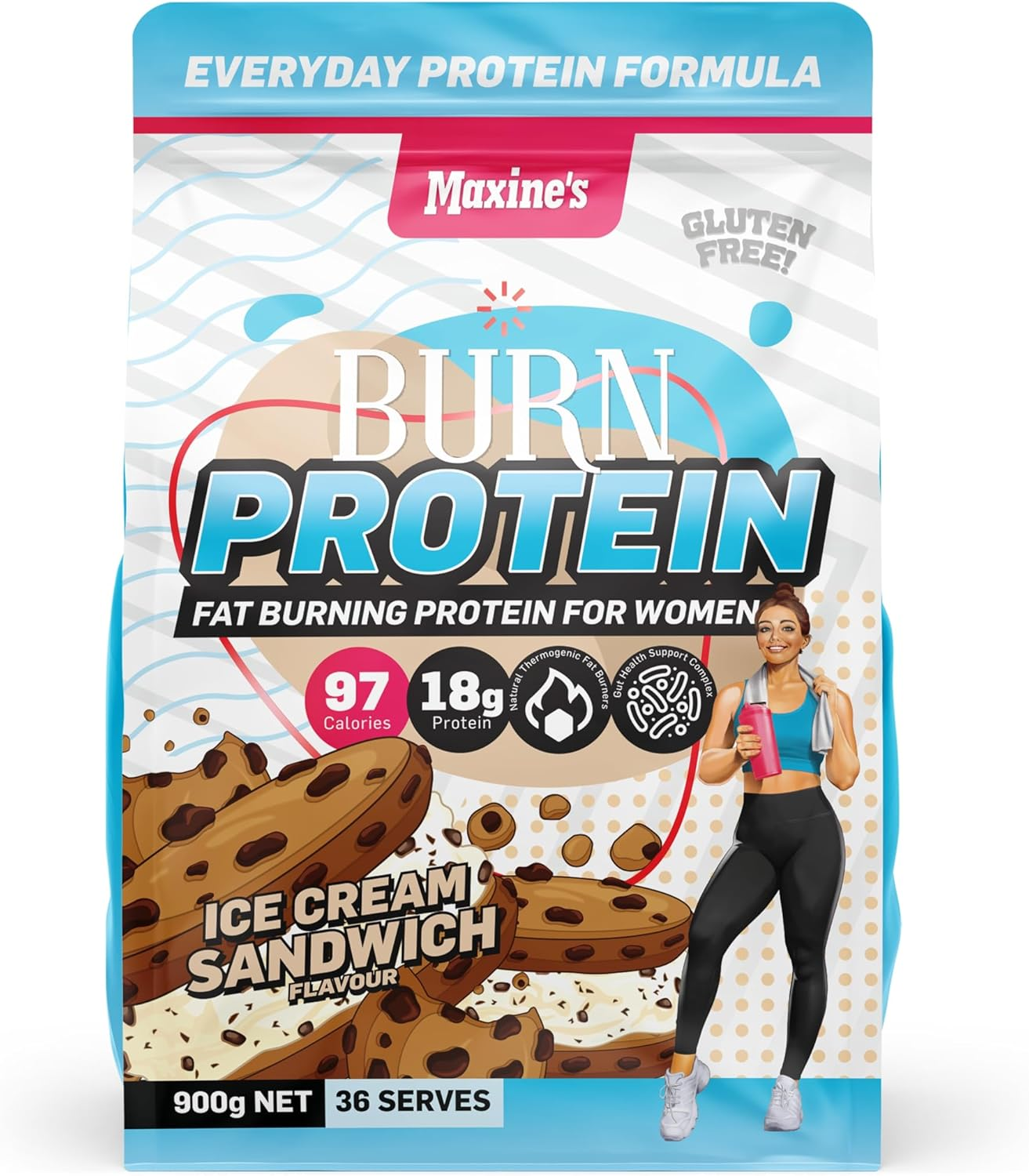 Maxine'S Burn Iced Mochachino Gluten Free Protein Powder 900 G