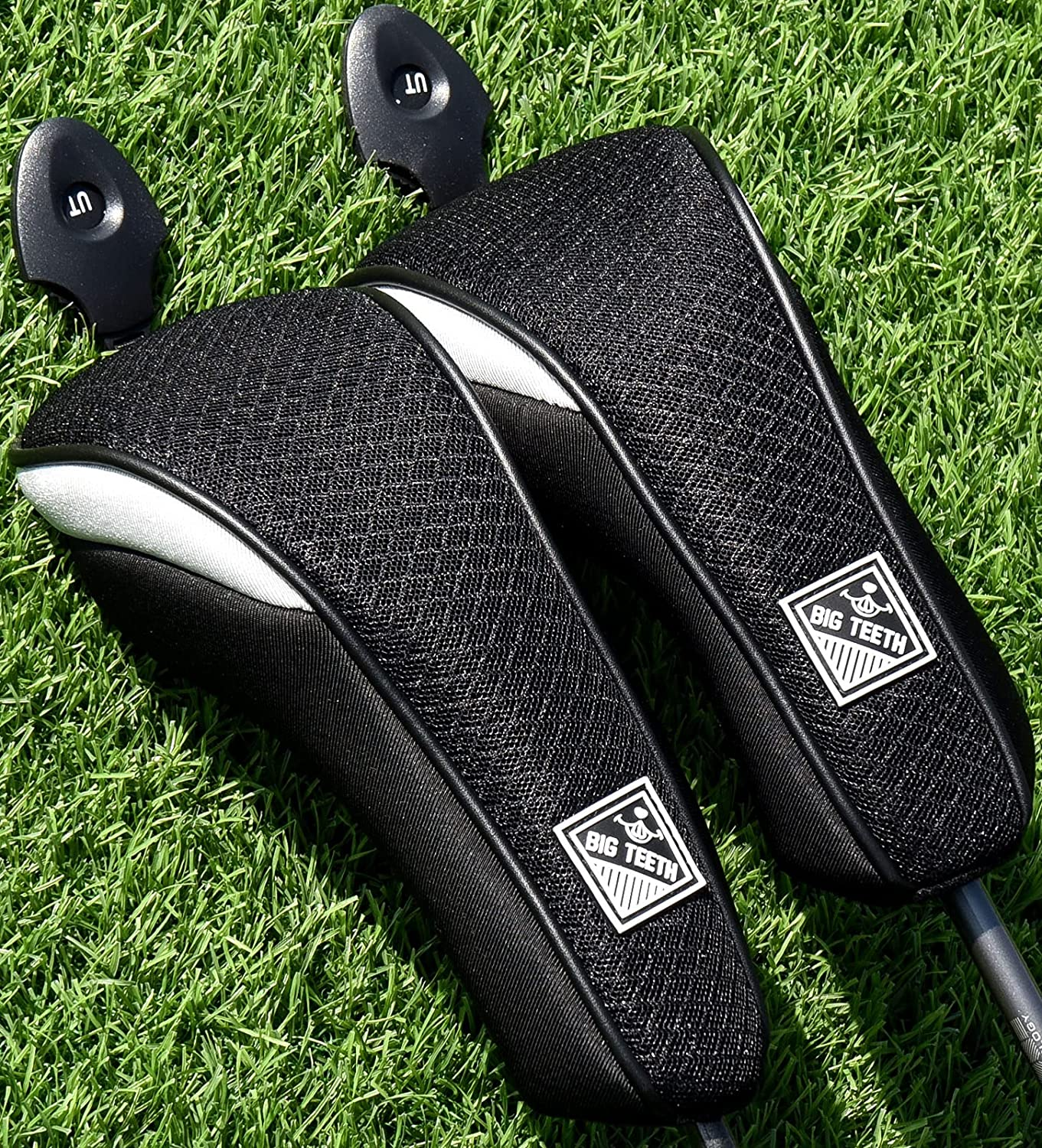 Big Teeth Golf Hybrid Head Covers Set Headcovers Utility UT Club Protector Meshy with Interchangeable Number Tag (2 Pcs)