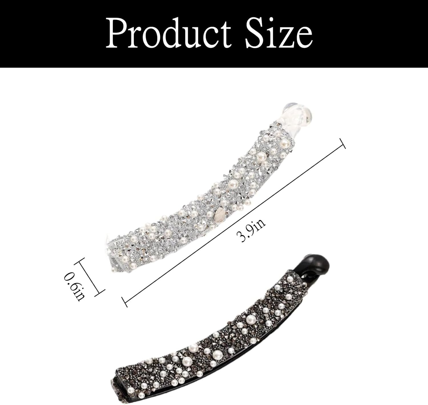 Pack of 2 Banana Hair Clips, Thin Hair, Rhinestone Banana Clip, Hair Beads, Black Hair Clip, White Hair Clips, Ponytail Clip, Hair Accessories for Women