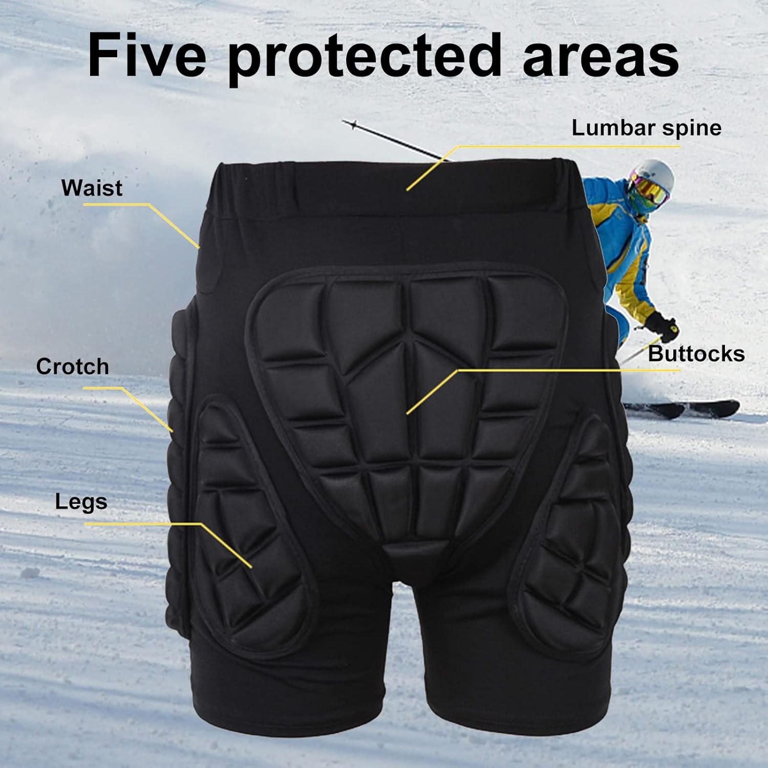 Protective Padded Shorts,Snowboard Hip Protector - Comfortable and Breathable Hip Pads for Men and Women, Hip and Tailbone Protector Crash Pants for Snowboard, Ski, Ice Skating Jmedic image number 5