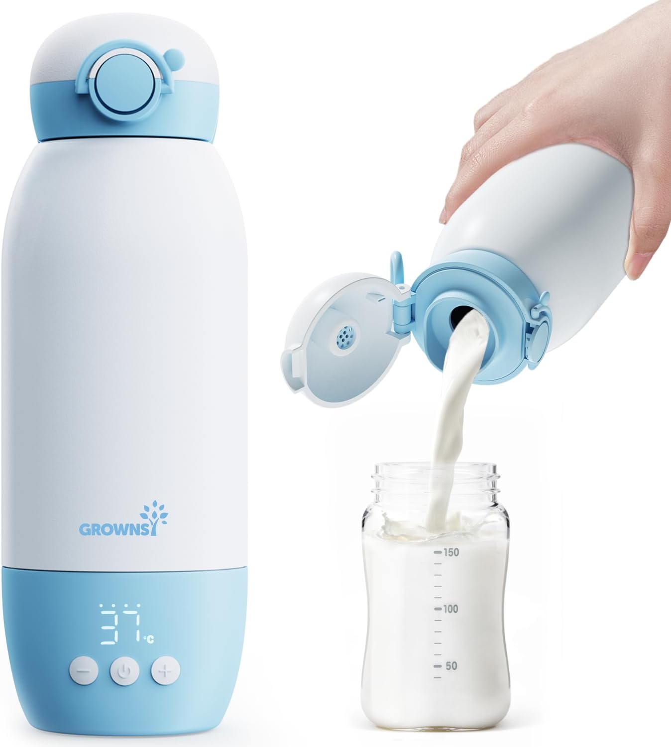 GROWNSY Portable Bottle Warmer for Travel Fast Milk Warmer on the Go Cordless for Breastmilk/Formula with 10000Mah Battery 600Ml Capacity Precise Temperature Control image number 2