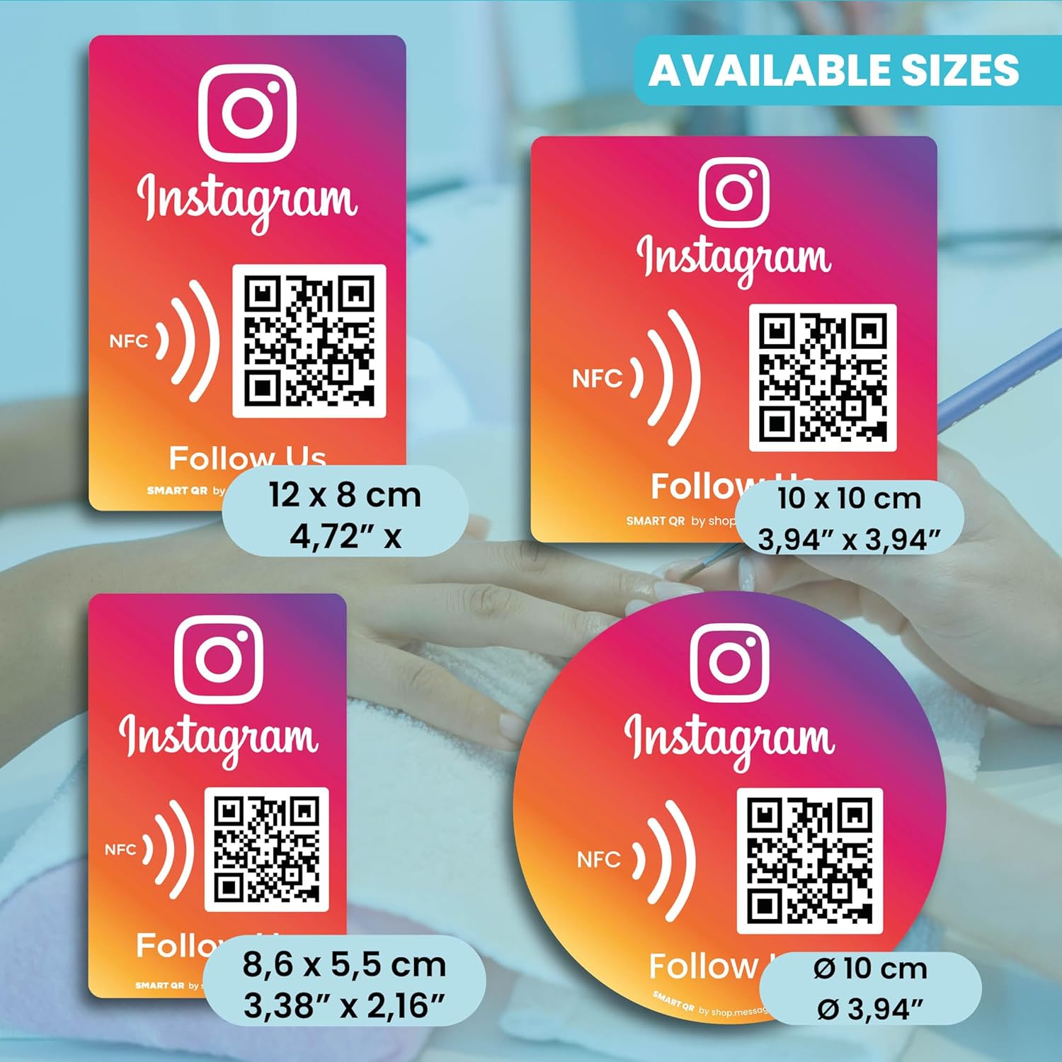 2X Instagram Follow Us Instagram Sticker | Increases Followers in 1 Click with Smart QR - NFC | Always Modify or Edit Your QR Code Links | for Business and Social Media Influencers