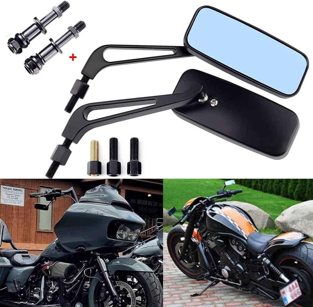 Motorcycle Rectangle Rearview Side Mirrors for Harley Softail Sportster Honda Yamaha Cruiser Chopper Bobber