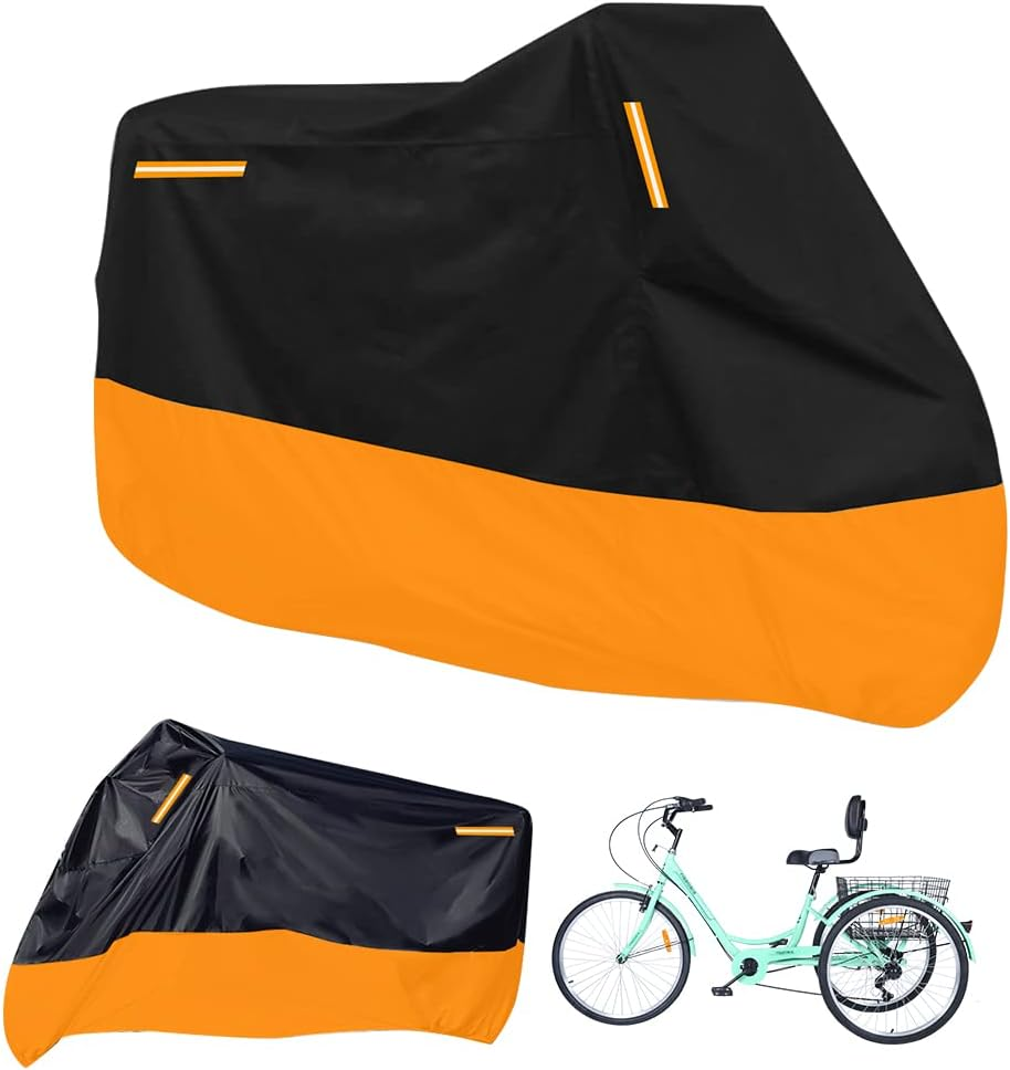 Premium Adult Tricycle Cover, Fit All 3-Wheel Bike or Motorcycles Outdoor and Indoor Storage, 104" L X 43.3" W X 49" H (Black & Orange) image number 5