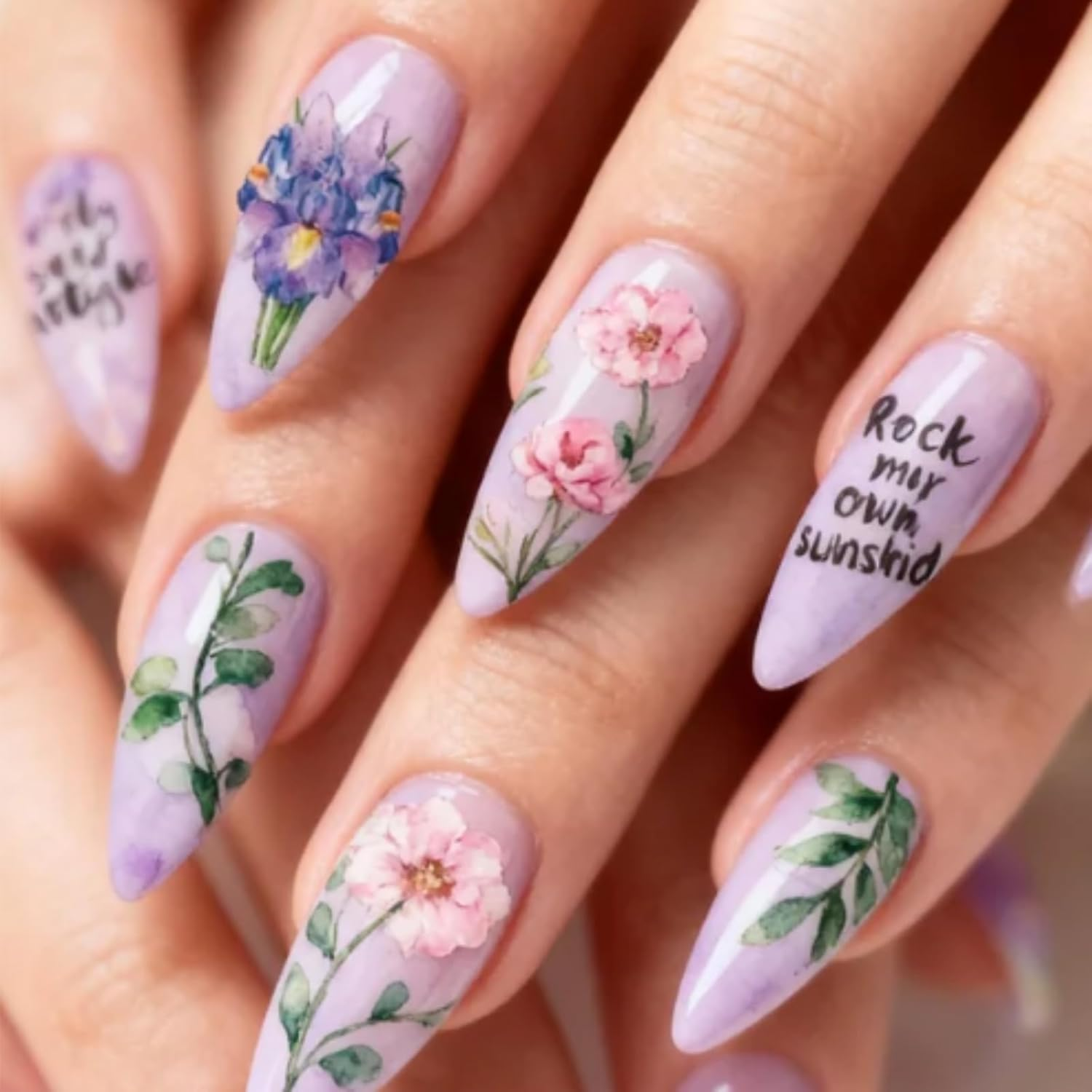 Kalione Holographic Floral Nail Stickers for Women &ndash; Durable Nail Stickers for Nails Art Designs, Perfect for Manicure and Pedicure Enhancements，Floral Nails Decorative Decals for Women image number 2