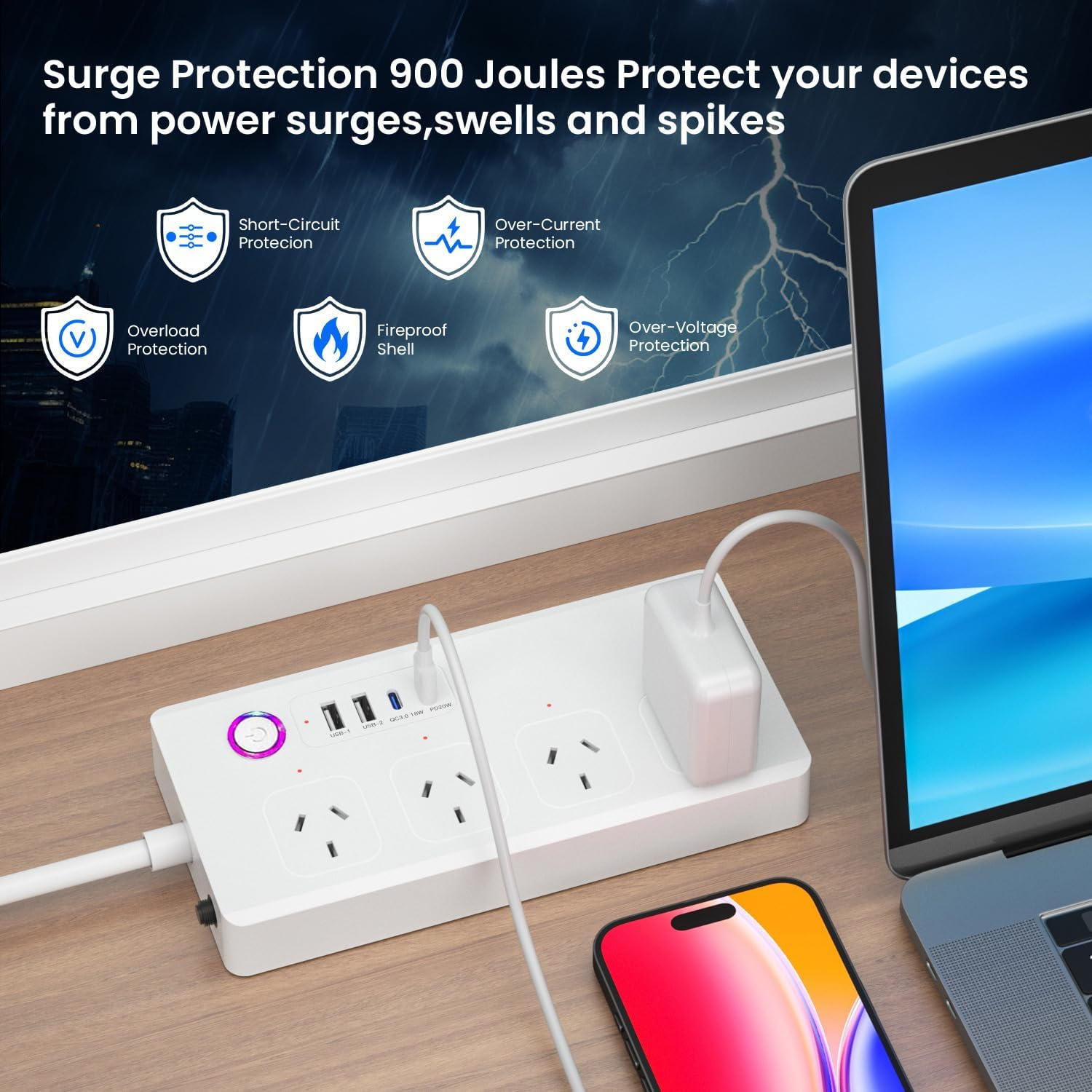 Uantii Tuya Wifi Power Strip Surge Protector Smart Universal Power Extension with 2 Type C Port(Pd 20W Fast Charging),Timing Schedule App Control Compatible with Alexa Works with Google Home (White)