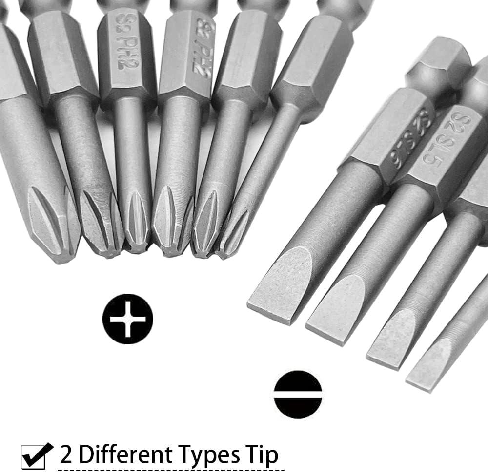 Saipe 10Pcs Magnetic Screwdriver Bit Sets 1/4 Inch Hex Shank Flat Slotted + Phillips Cross Head Screw Driver S2 Steel Drive Drill Bits for Electric Screwdrivers (2 Inch/50Mm Length) image number 4