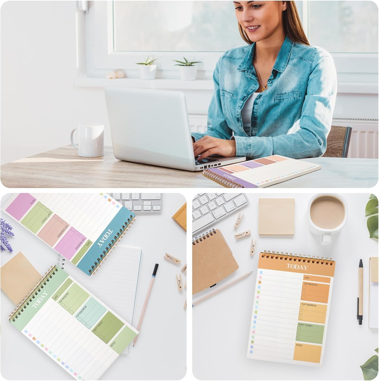 ZTOWOTO A5 Weekly Planner &ndash; 1 Pack Undated to Do List with Spiral Binding,50 Sheets Daily Planner Notepad with Task Checklist Tear-Off Sheets for School,Office, Home&ndash;Pink(8.7 * 5.7") image number 3