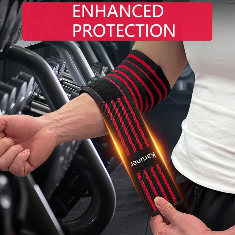 Elbow Wraps for Weightlifting (1 Pair) -Flexible 1.5M Elastic Elbow Braces for Weight Lifting, Bench Press, Powerlifting, and Pressing image number 2