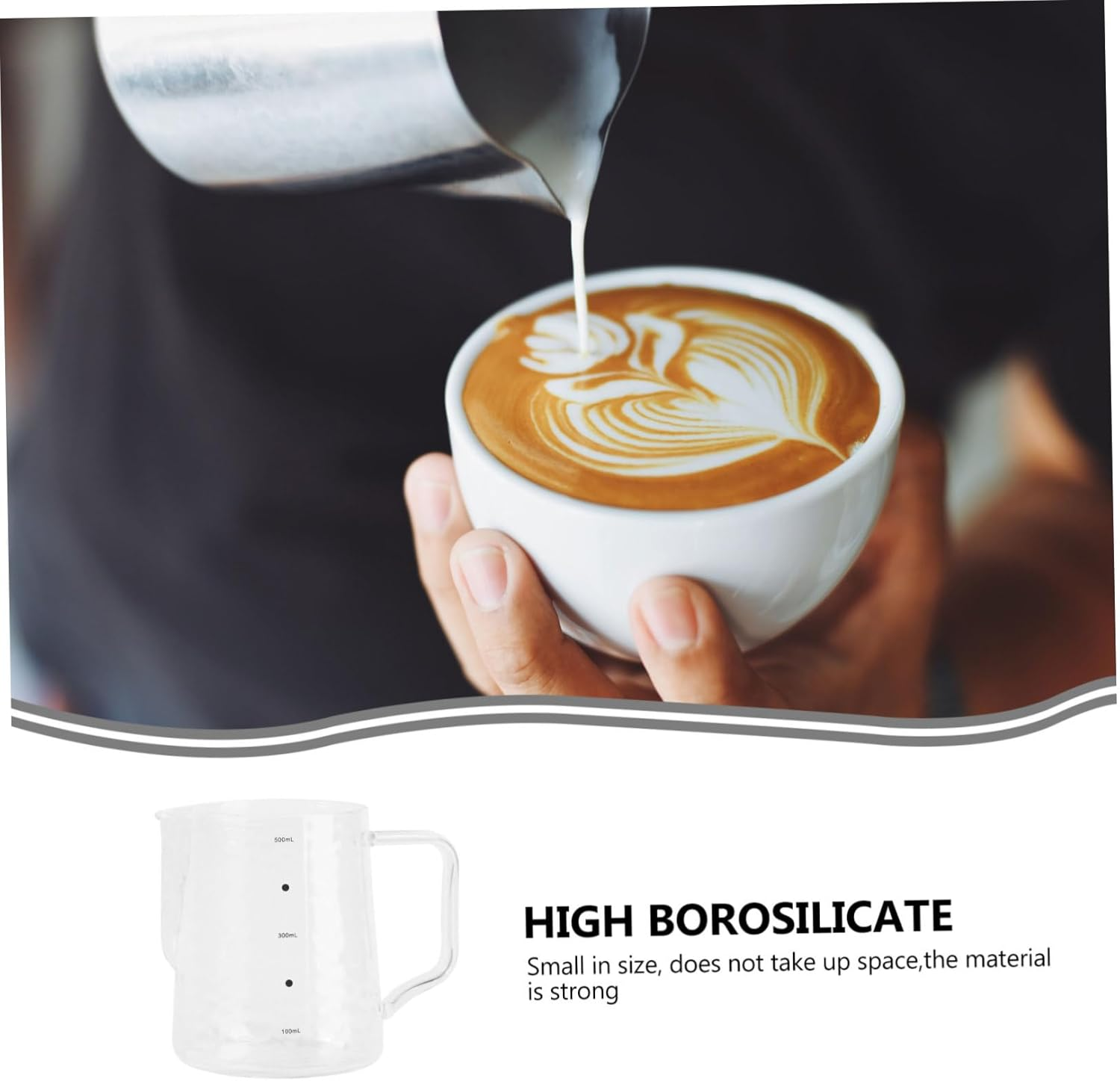 BATHVEVE Glass Milk Frothing Pitcher with Graduated Scales Thickened High Borosilicate Espresso Pourer for Coffee Milk Tea and Baking Supplies Transparent Container for Household And image number 2