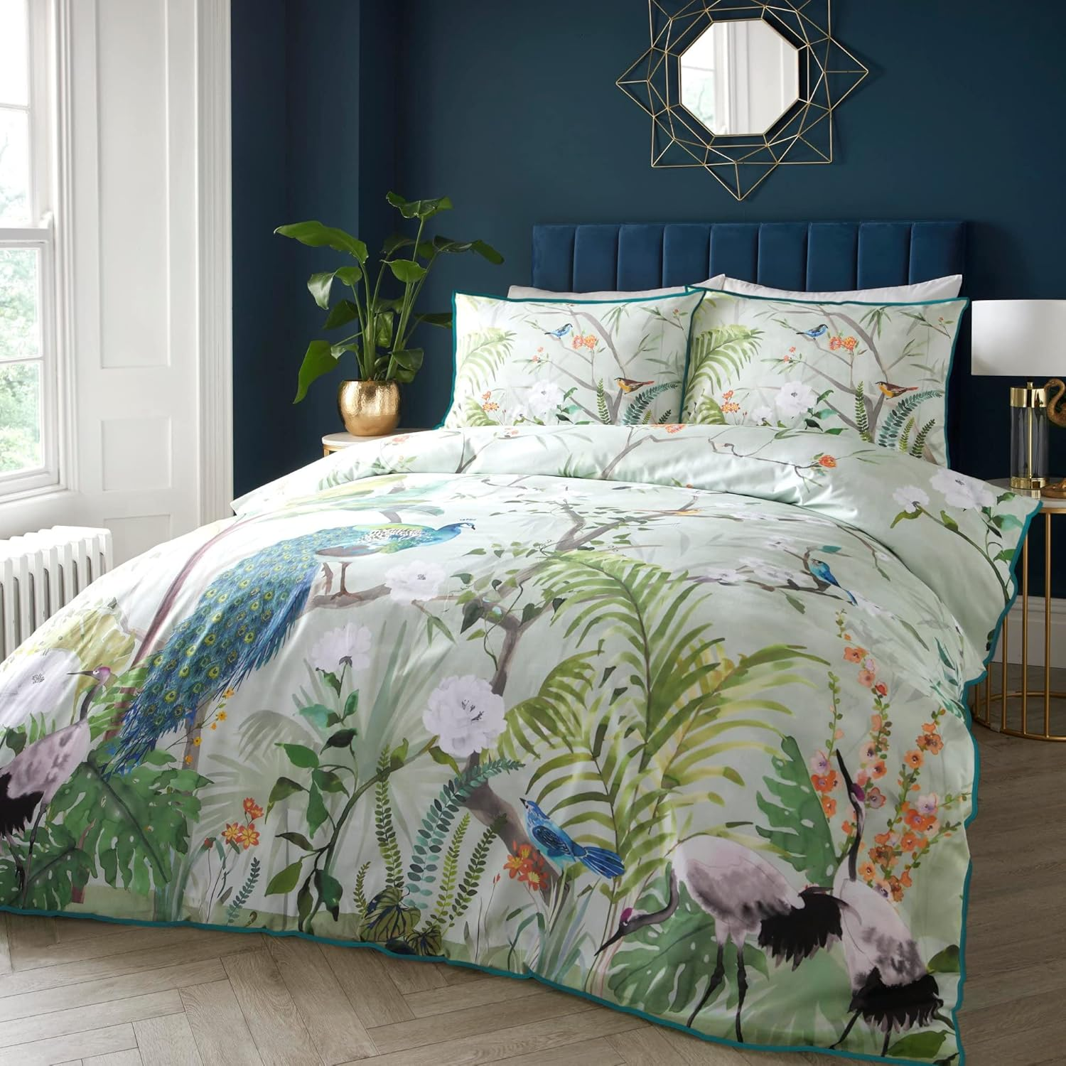 SOIRE'E Peacock Jungle - 100 Percent Cotton Duvet Cover Set - Double Bed Size in Green image number 5