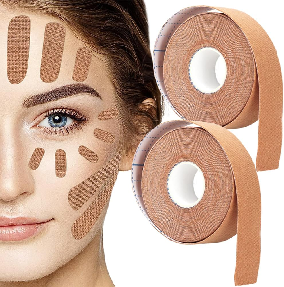 Dolemay Wrinkles Face Patches,2 PCS Face Tape 2.5Cm*5M Neck Forehead Eye Double Chin Lift V Shape Refill Tapes Multifunctional High Elasticity Wrinkle Patches Kinesiology Tape Face Skin Lifting Tape