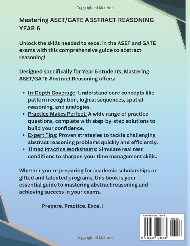 Mastering Aset(Academic Selective Entrance Test), Gate(Gifted and Talented Education) Abstract Reasoning, Year-6 Practice Book for Selective Schools ... Patterns/Analogies/Reasoning Question Set image number 1