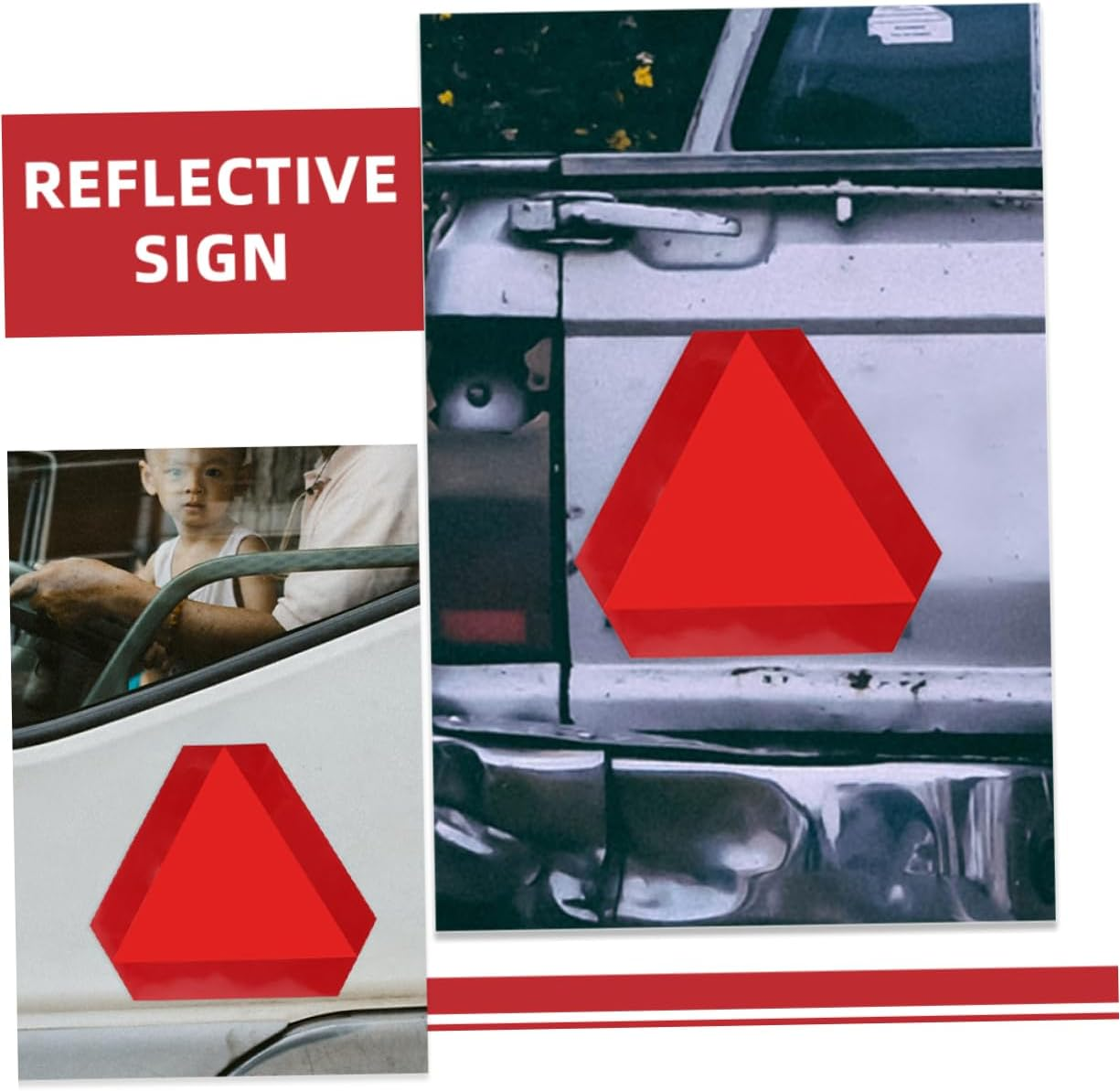 2Pcs Slow Moving Sign Reflectors Car Triangle Aluminum Safety Sign Reflective Road image number 3