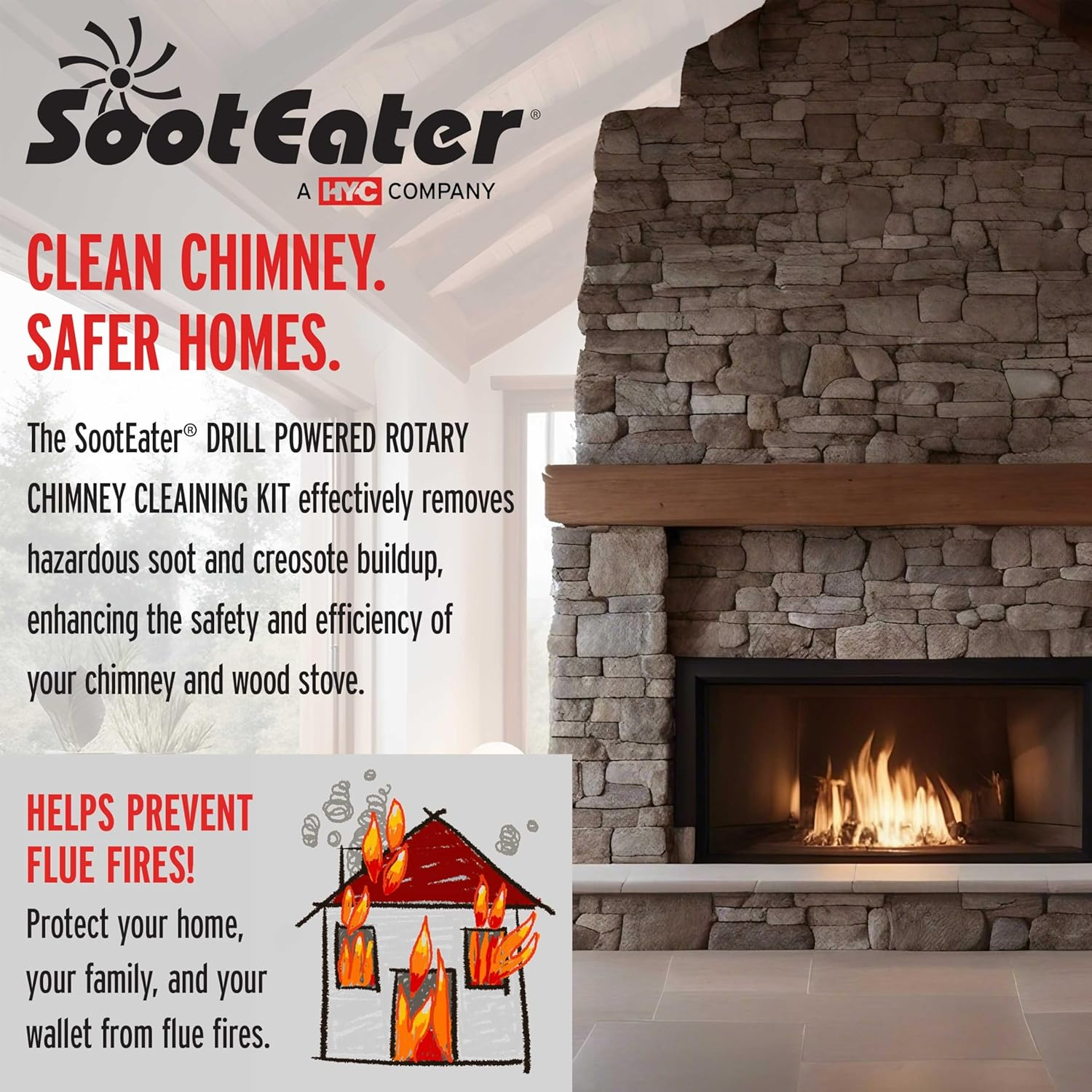 Gardus RCH205-B Sooteater Rotary Chimney Cleaning System, Cleans Open Chimneys up to 18' with 6 Flexible 3' Rods, Includes Trim-To-Fit Spinning Chimney Whip Pack of 1 image number 5