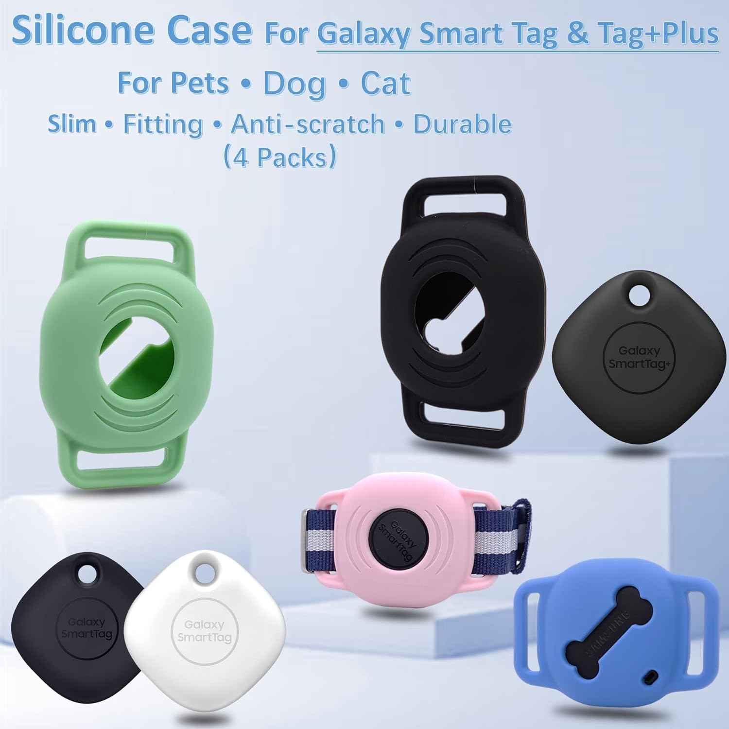 Silicone Case for Galaxy Smarttag for Dog, Slim Sleeve for Samsung Smart Tag+Plus Tracker for Pet Collar, Itag Sleeve Accessories Finder for Cat Necklace Dropper, Secure Holder for Kids (4 Pack) image number 5