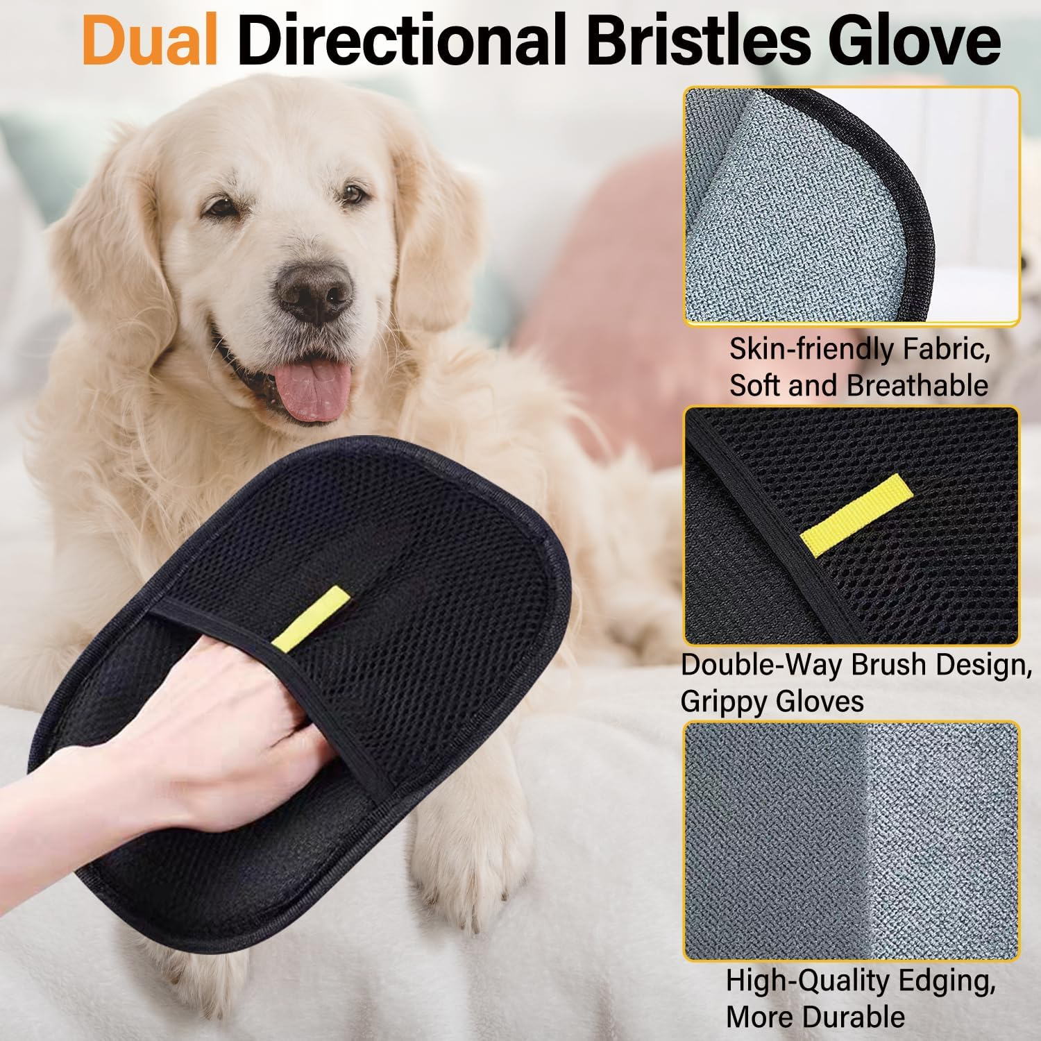 Pet Hair Remover Glove, Double Sided Pet Grooming Gloves, Electrostatic Removal Gloves for Pet Hair, Reusable Dogs Cats Hair Gloves for Furniture Bed Sheets Couch Clothes Carpet Car Seat (1PCS) image number 6