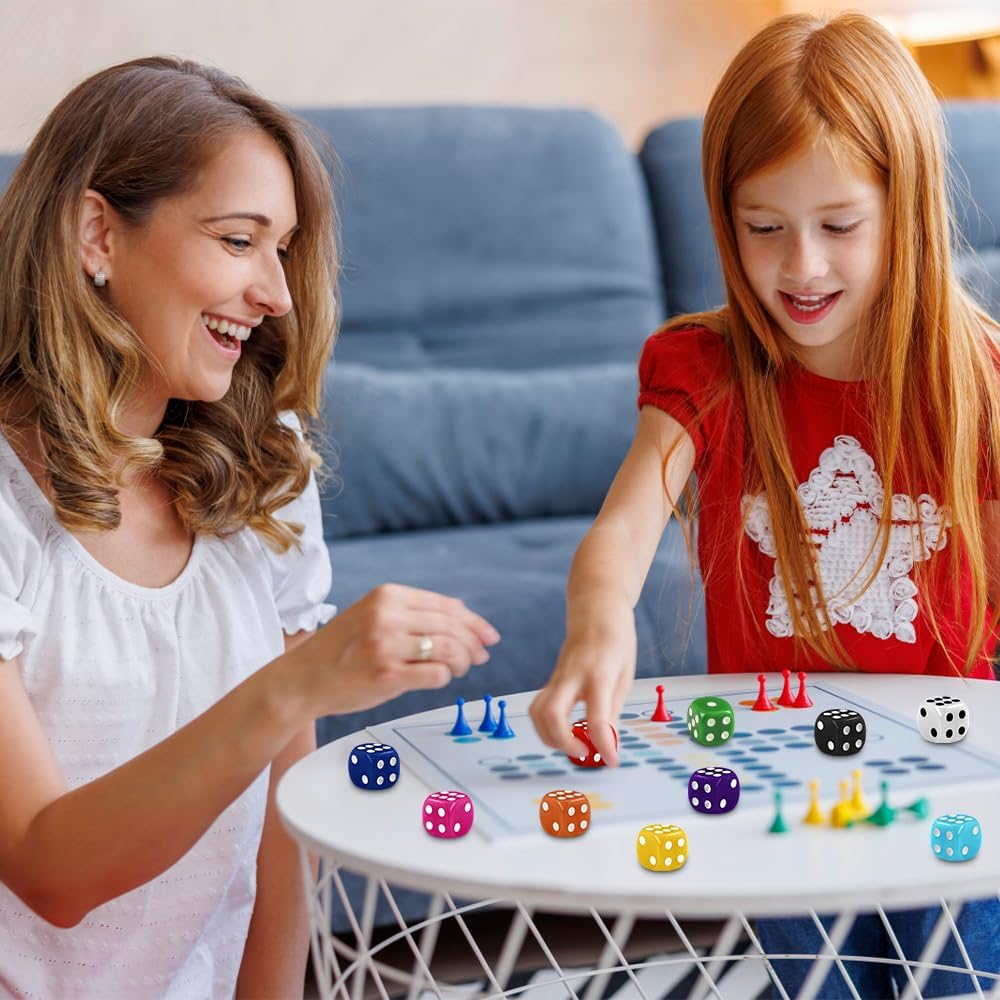 DIYDEC 100Pcs 16Mm Game Bulk Dice 10 Colors Acrylic 6 Sided Dice Set for Classroom Teaching Math Learning Standard Dice for Party Family Board Games image number 6