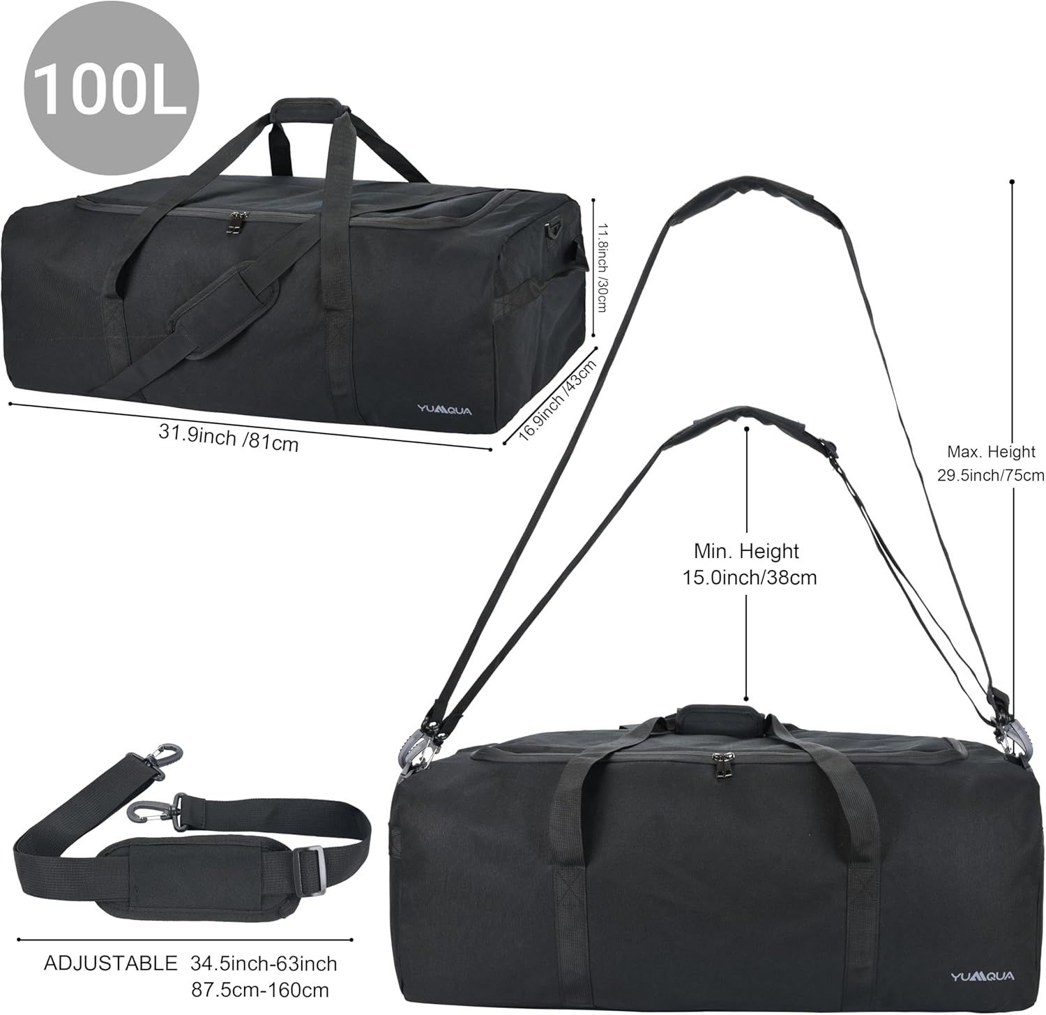 Extra Large Duffle Bag for Travel, 100L Duffle Bag for Men Large Duffel Bag Water & Tear Resistant Women Weekender Bag W/Shoulder Strap for House Moving Travel Essentials Camping Gear Storage, Black, - Gray image number 4