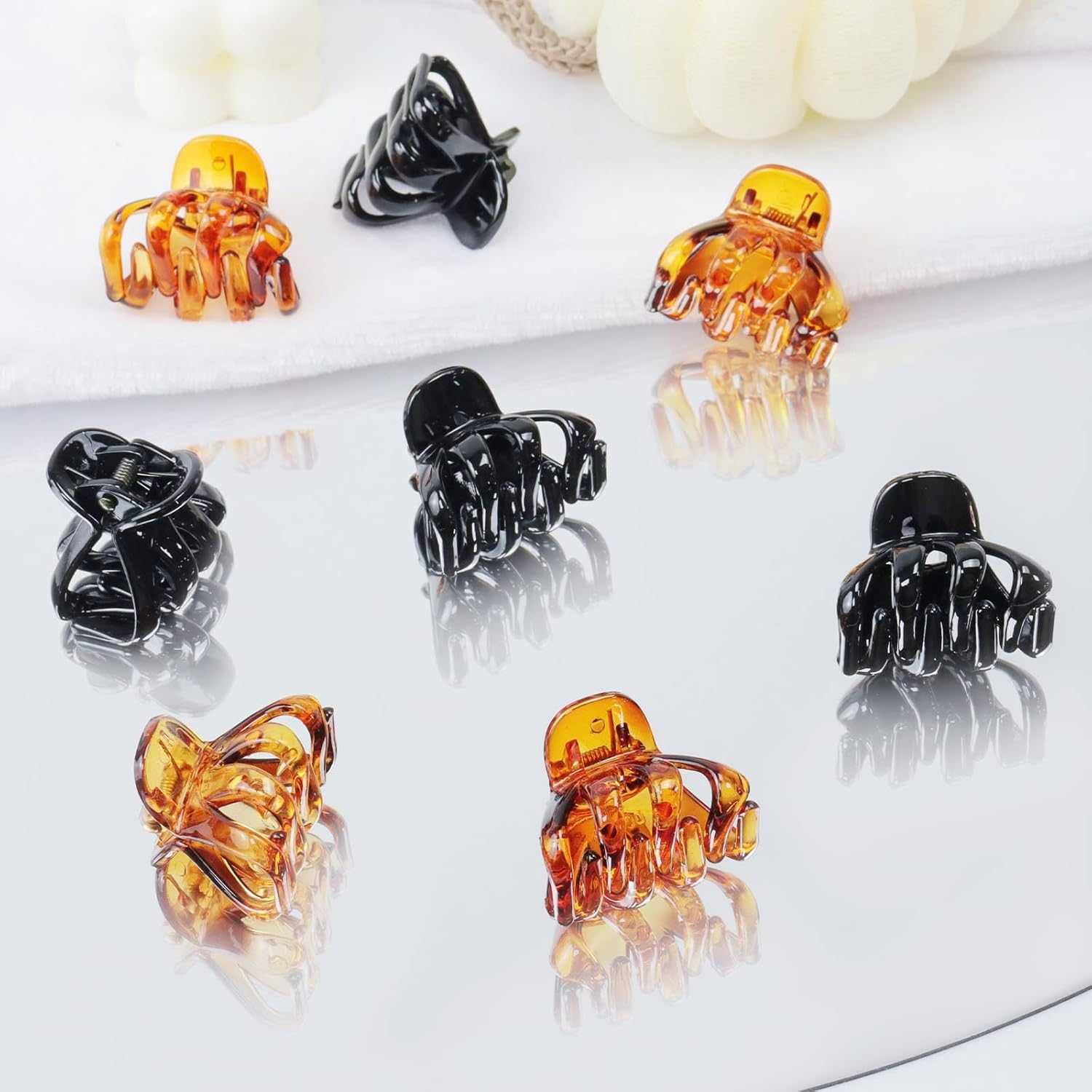 Kavya 14 Pcs Small Claw Clips Stylish Grip Octopus Mini Hair Clips for Fine Hair Plastic Non-Slip Hair Claw Clip Hairstyling Accessories for Women Girls(4Cm Black and Brown) - Set-2 image number 4