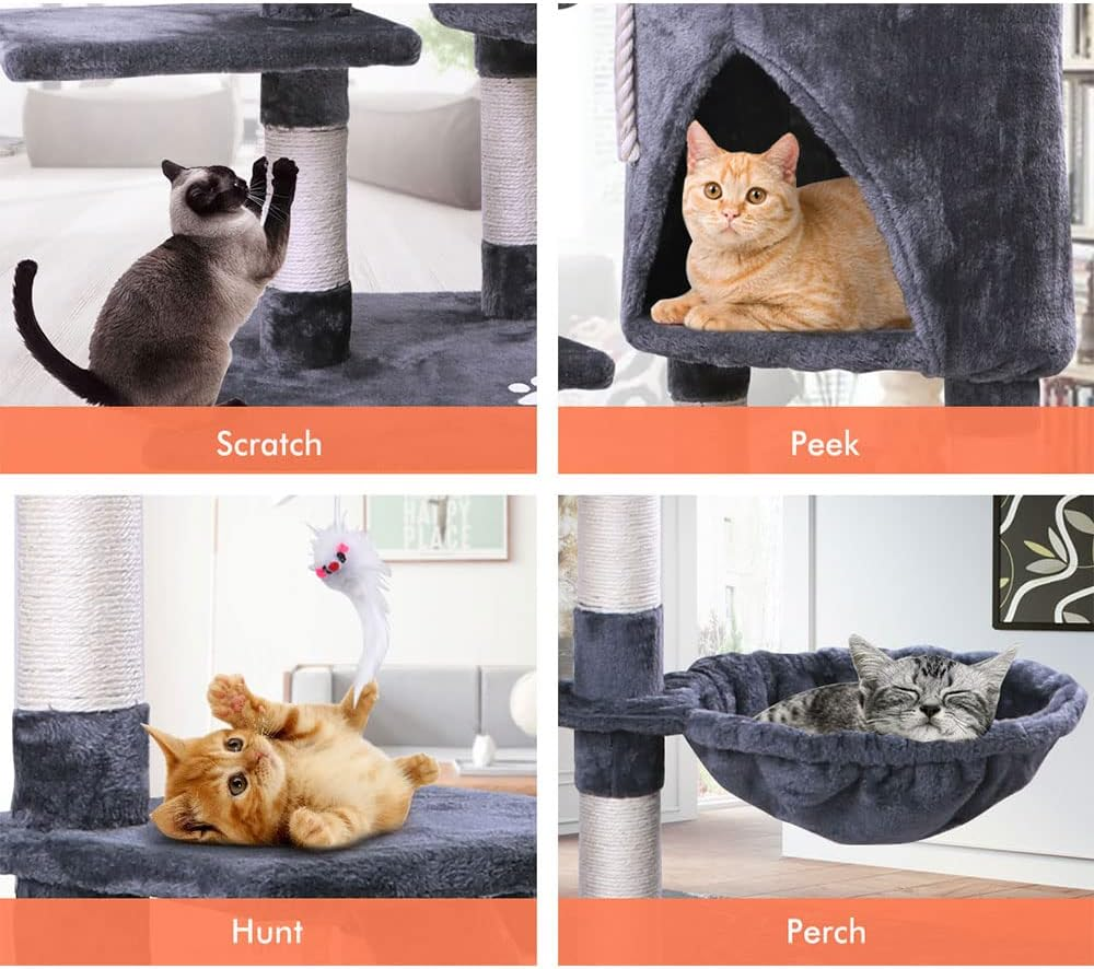 BEASTIE Cat Tree Scratching Post Scratcher Tower Condo House Furniture Wood 120 Cm High Grey Colour