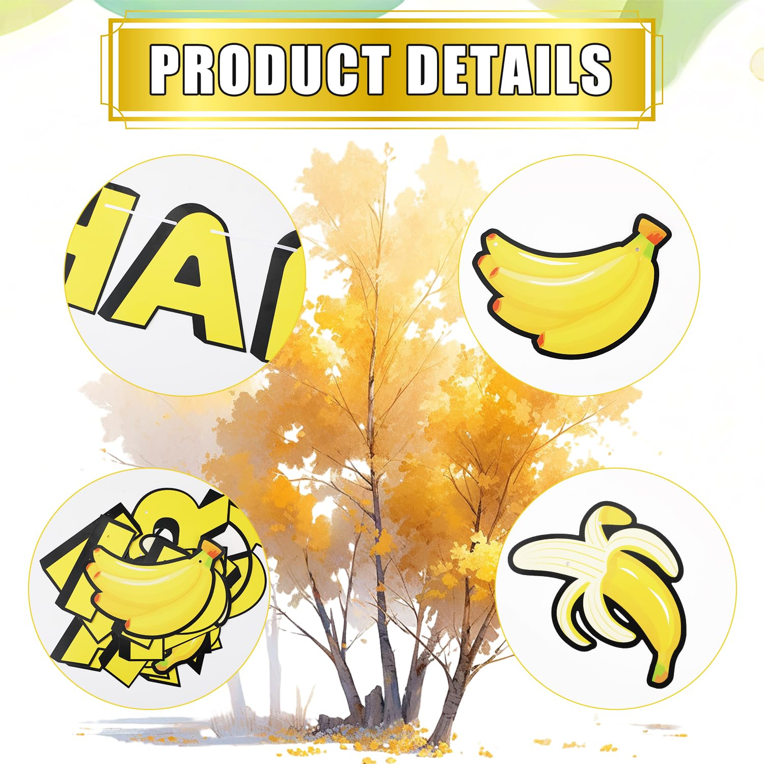 Yellow Cartoon Birthday Banner, Cute Cartoon Theme Banana Party Banner Pre-Strung Hanging Birthday Banner Decorations for Boys and Girls Birthday Party Supplies image number 5