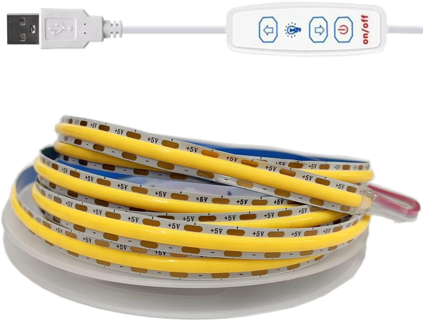 TOPXCDZ Dimmable USB COB LED Strip, White, 6500 K Adhesive Tape, LED Stripe, 5 V TV LED Backlight with On/Off Switch for Bedroom, Home, DIY Lighting (White, 1 M)