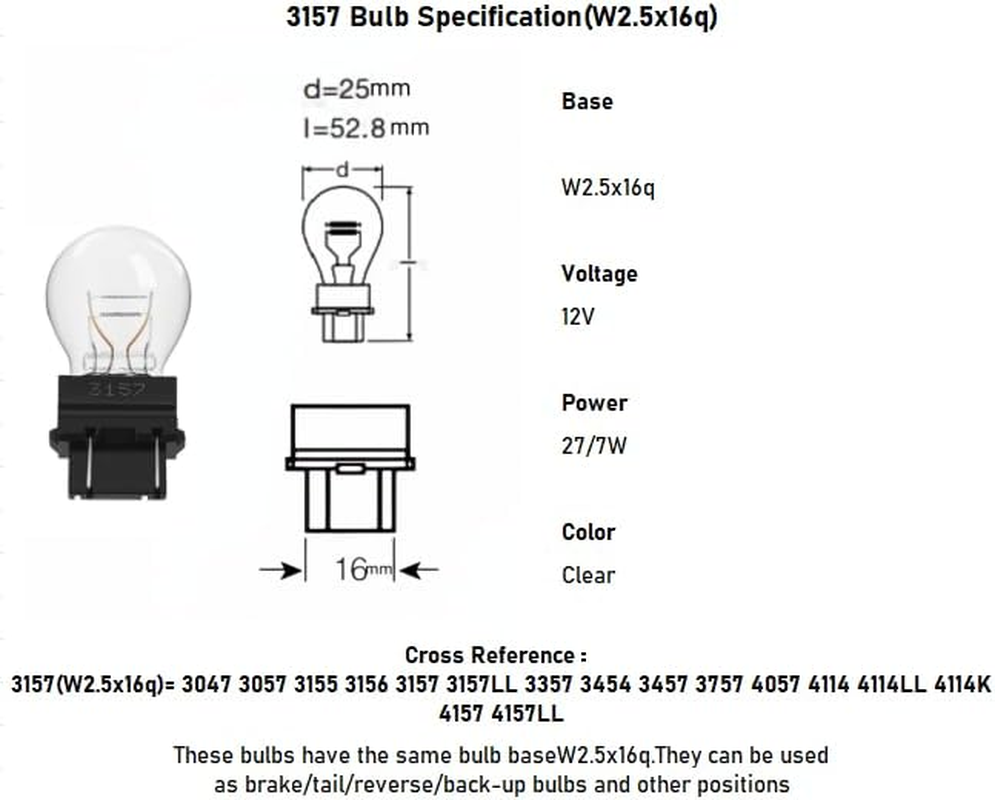 Kadiby 2 Pack 3157 3457 4157 Bulb Brake Light Bulbs/Tail/Turn Signal Lights 12V P27/7W 3047 3057 4057 4114 Fit for Ford F-Series, Ram Pickup,Corolla, Silverado,Jeep Grand Cherokee image number 5