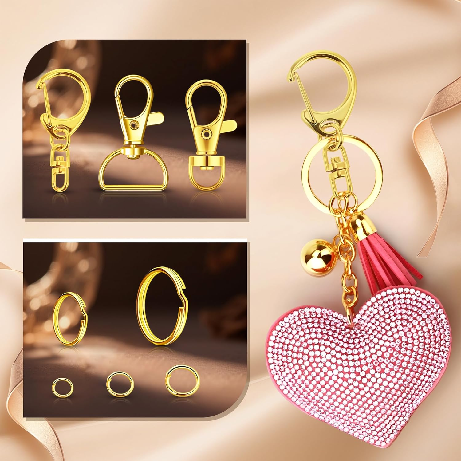 Measyth 1018PCS Keychain Making Kit Including Lobster Claw D-Type Keychain Clip, Extender Chain, Lobster Clasps, Key Rings and Jump Rings for Jewelry Bracelet Making Supplies