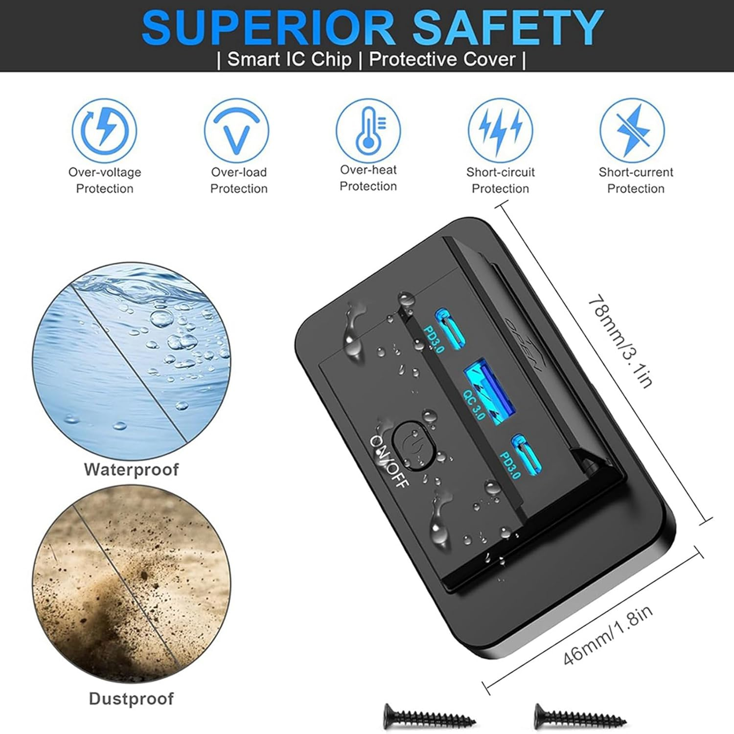 4PCS 3 Ports 12V RV USB Outlet 90W, Dual PD3.0 Type-C Quick Charge 72W & USB QC3.0 18W Panel Wall Mount