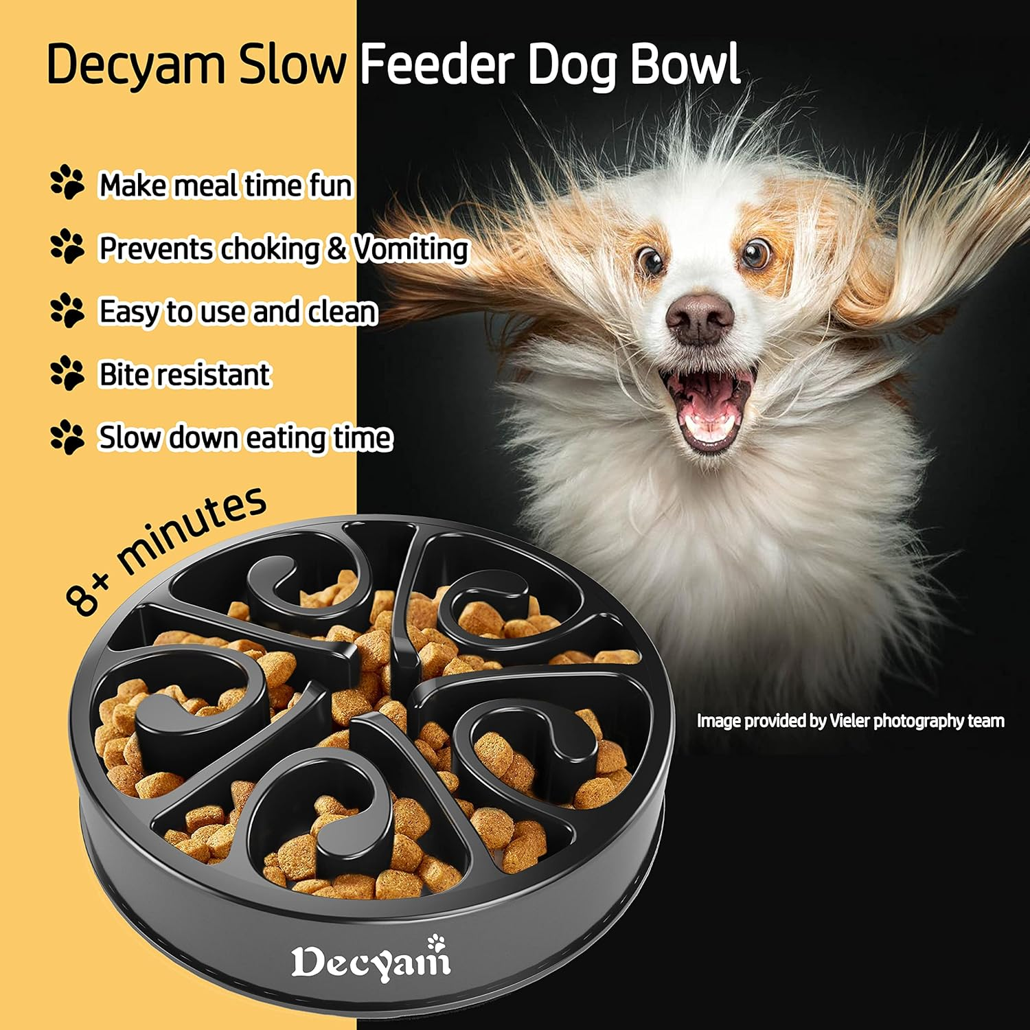 Decyam Slow Feeder Dog Bowl Slow Eating Dog Bowl Pet Puppy Fun Puzzle Feeder Non Skid Bloat Stop Feeding Bowl (Small/Medium, Black) image number 2