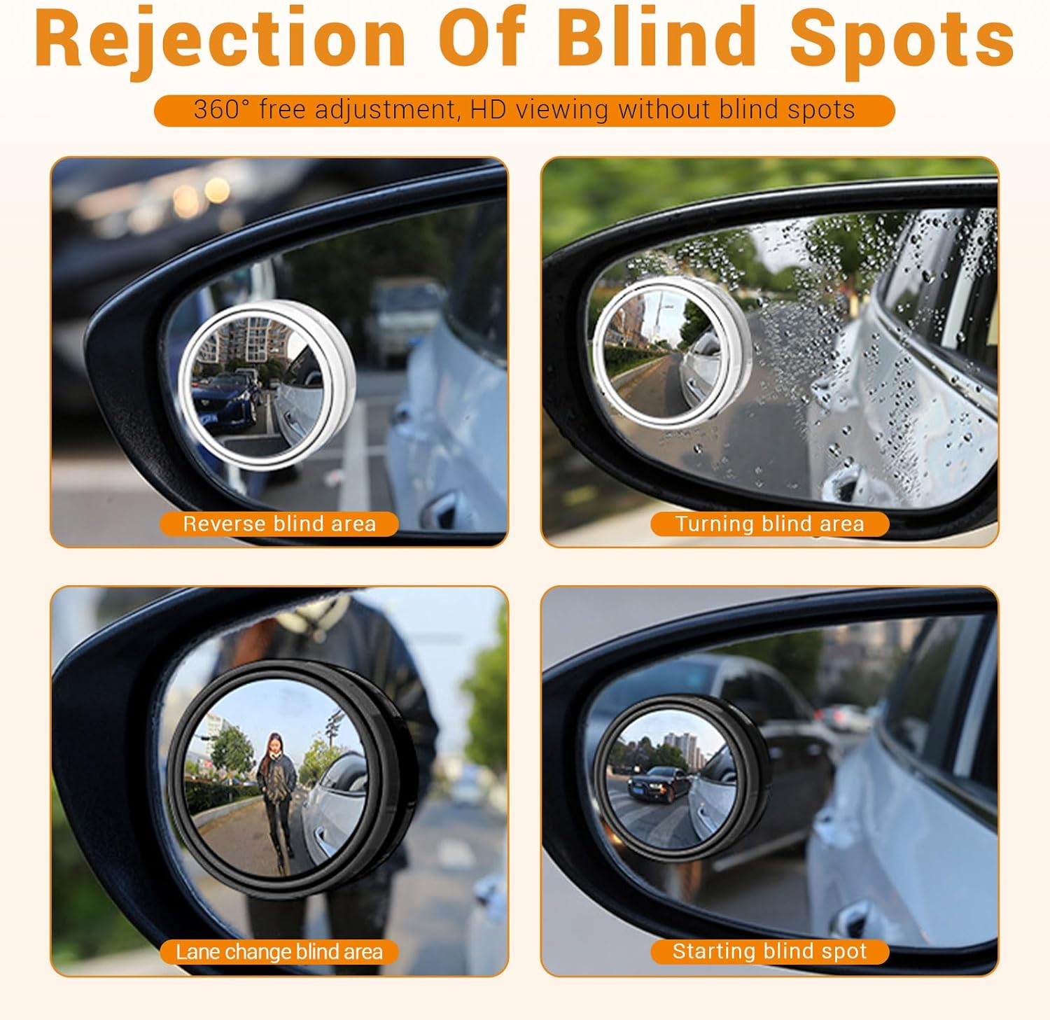Huakaile 8 Pieces HD Glass Blind Spot Mirror, 2" round 360&deg; Adjustable Side Mirror Blindspot with Frame, Self-Adhesive Blindspot Mirror for Car Auto Truck Jeep (Black, White) image number 3