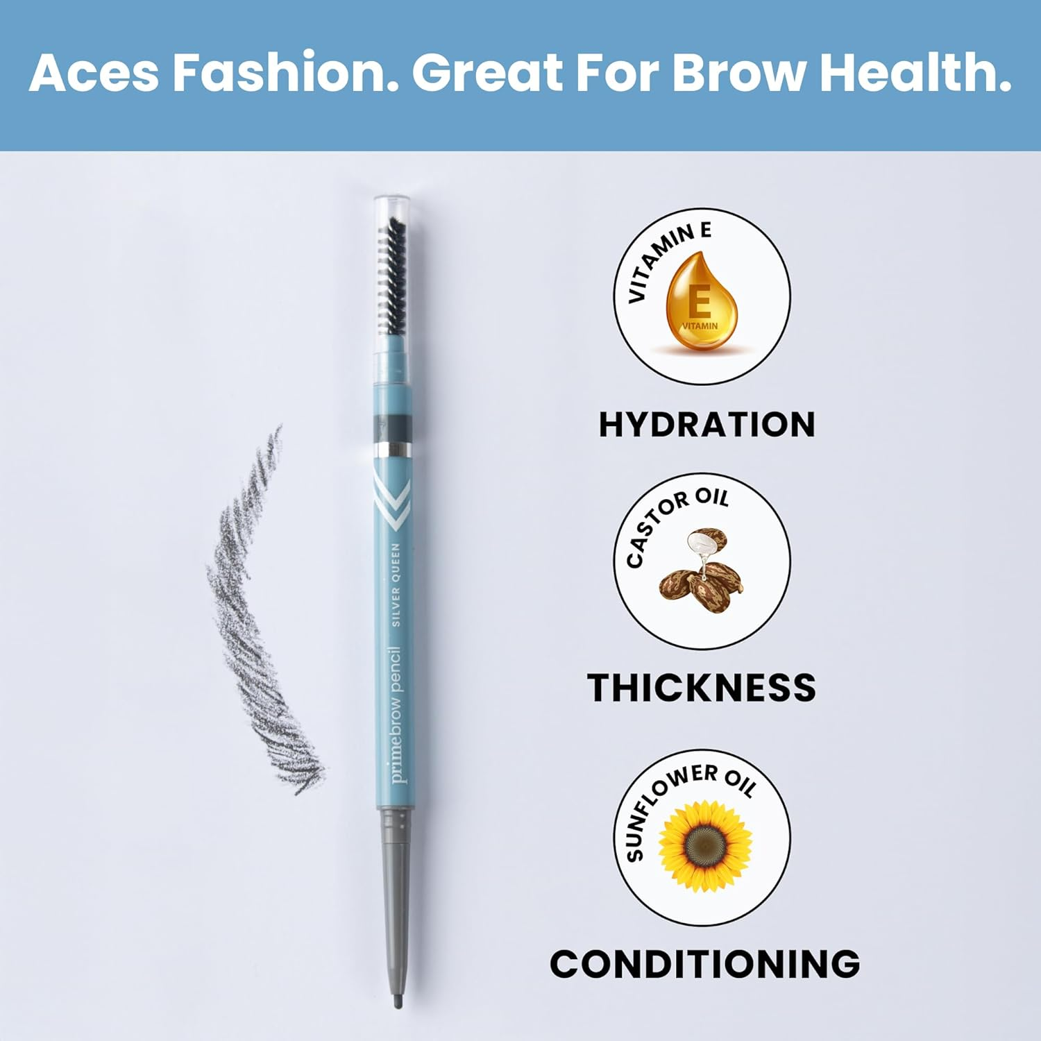 Prime Prometics Primebrow Pencil for Mature Women &ndash; Ultra-Precise Tip for Natural, Hair-Like Strokes &ndash; Smudge-Proof & Long-Lasting Wear &ndash; Great for Thinning, Sparse, or Graying Brows (Silver Queen) - Ash Brown image number 3