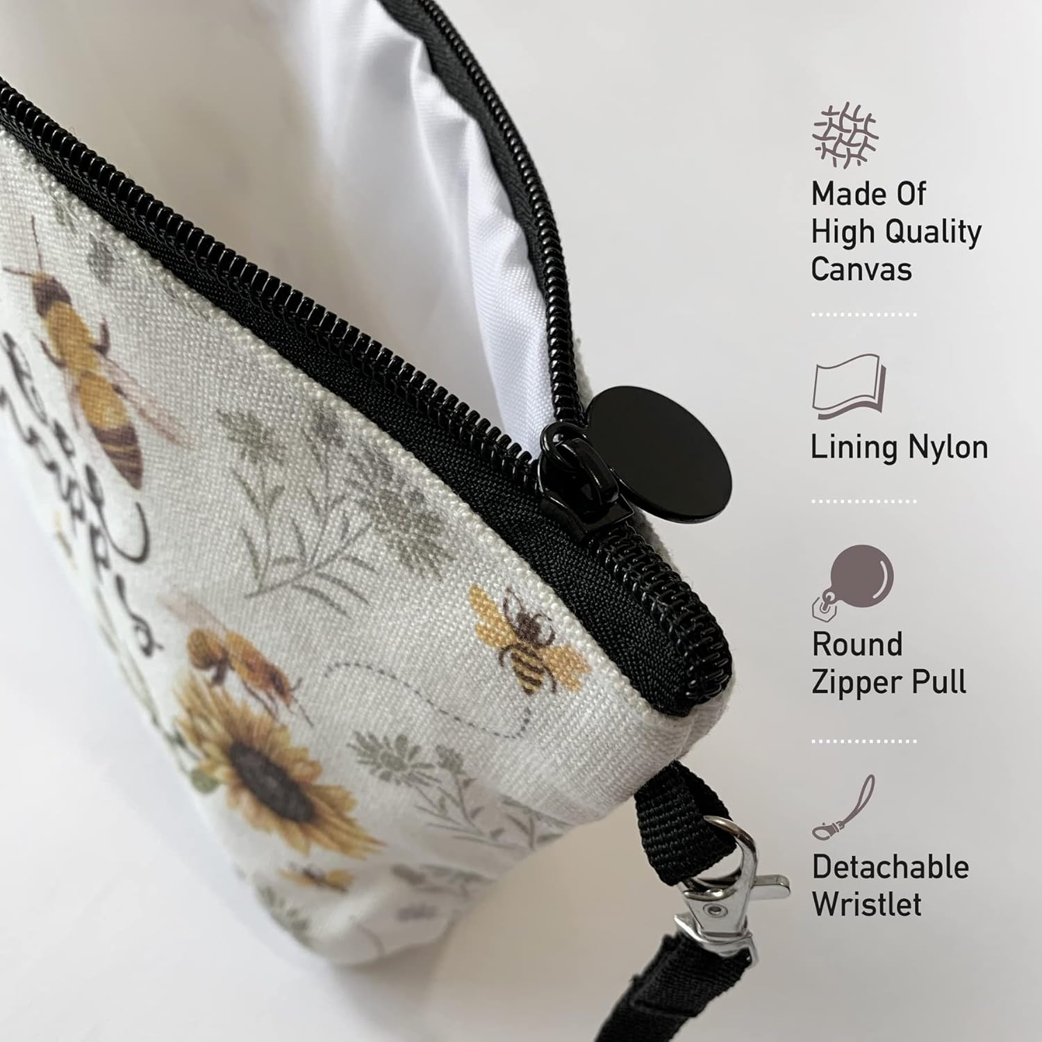 Hglian Travel Makeup Bag, White, Small Pouch, Bee-Bee Happy image number 2