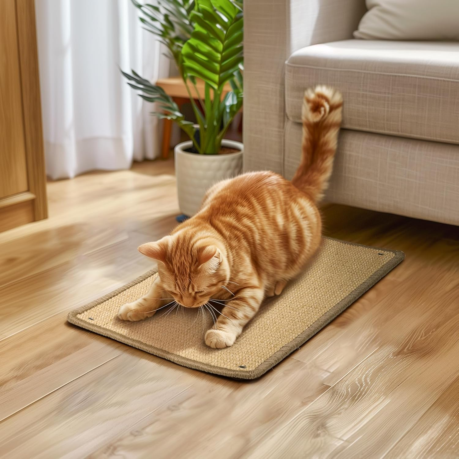 Cat Scratcher Mat - Sisal Cat Scratching Post for Indoor Cats Kitten, Wall Floor Mount Double-Sided Cat Scratch Pad with Adhesive Screw, 60CM X 30CM Reinstallable Furniture Protector image number 2